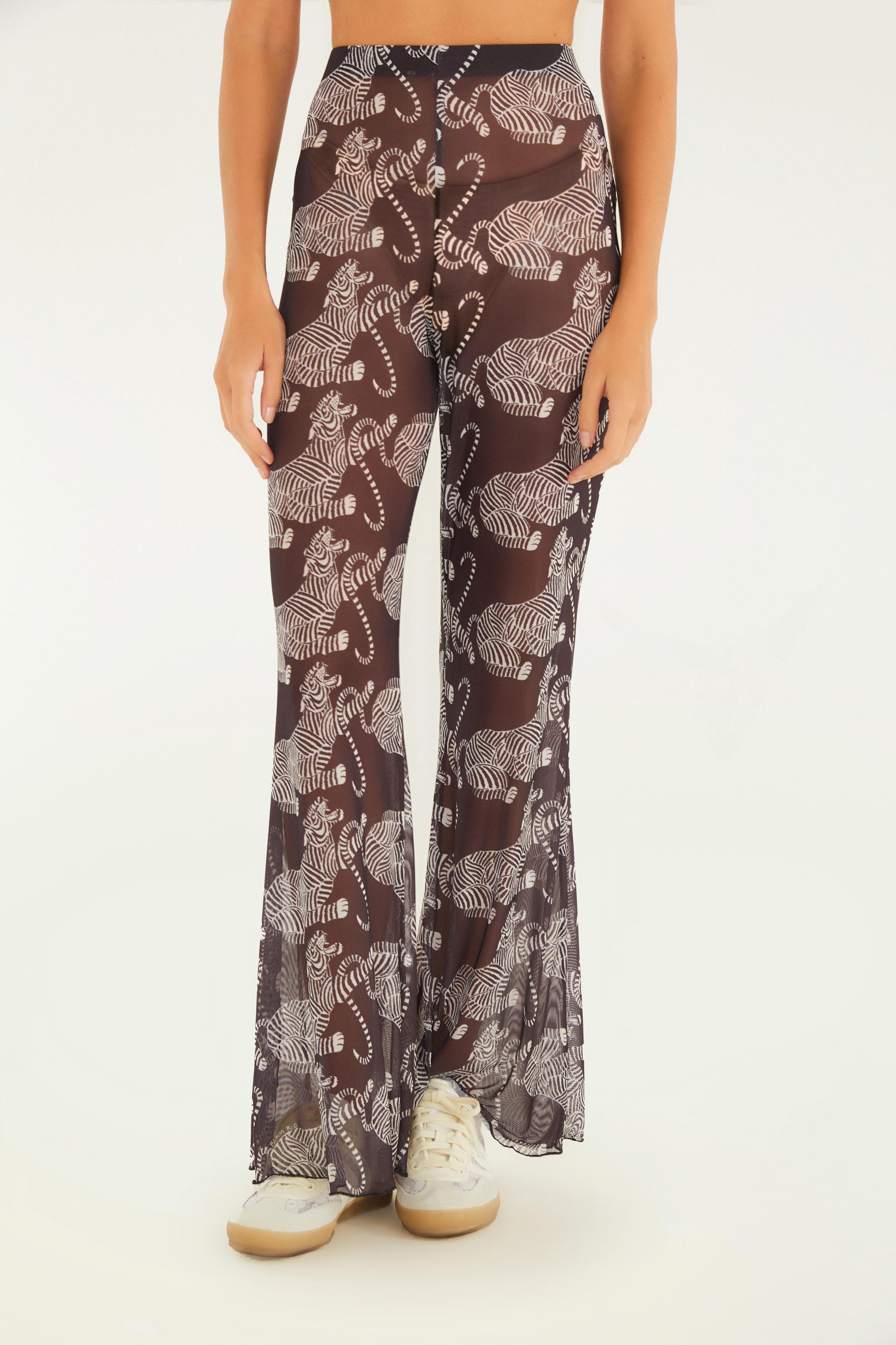 Calça Tule Flare Estampada Tigres