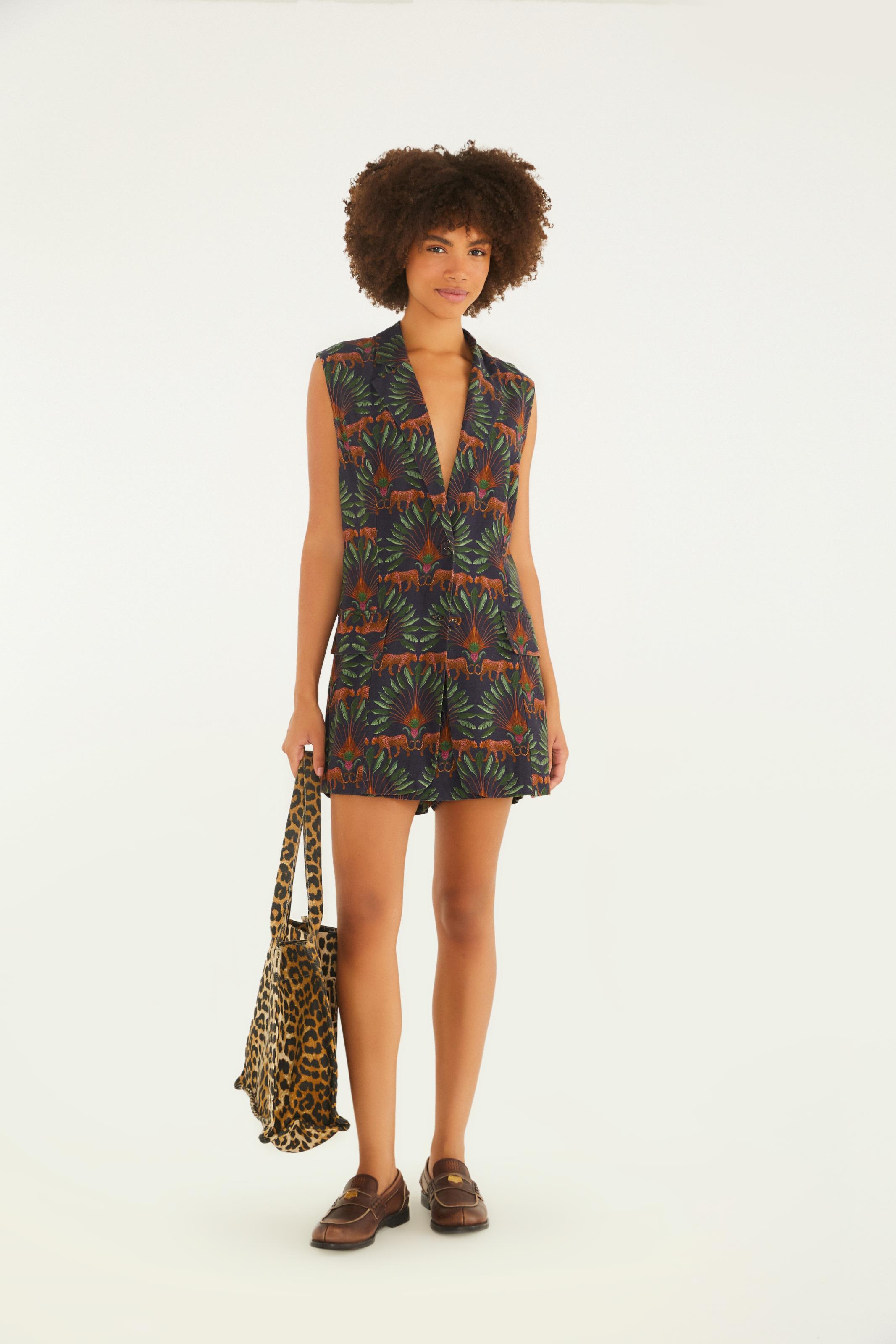 Short Saia Estampado Doce Folhagem