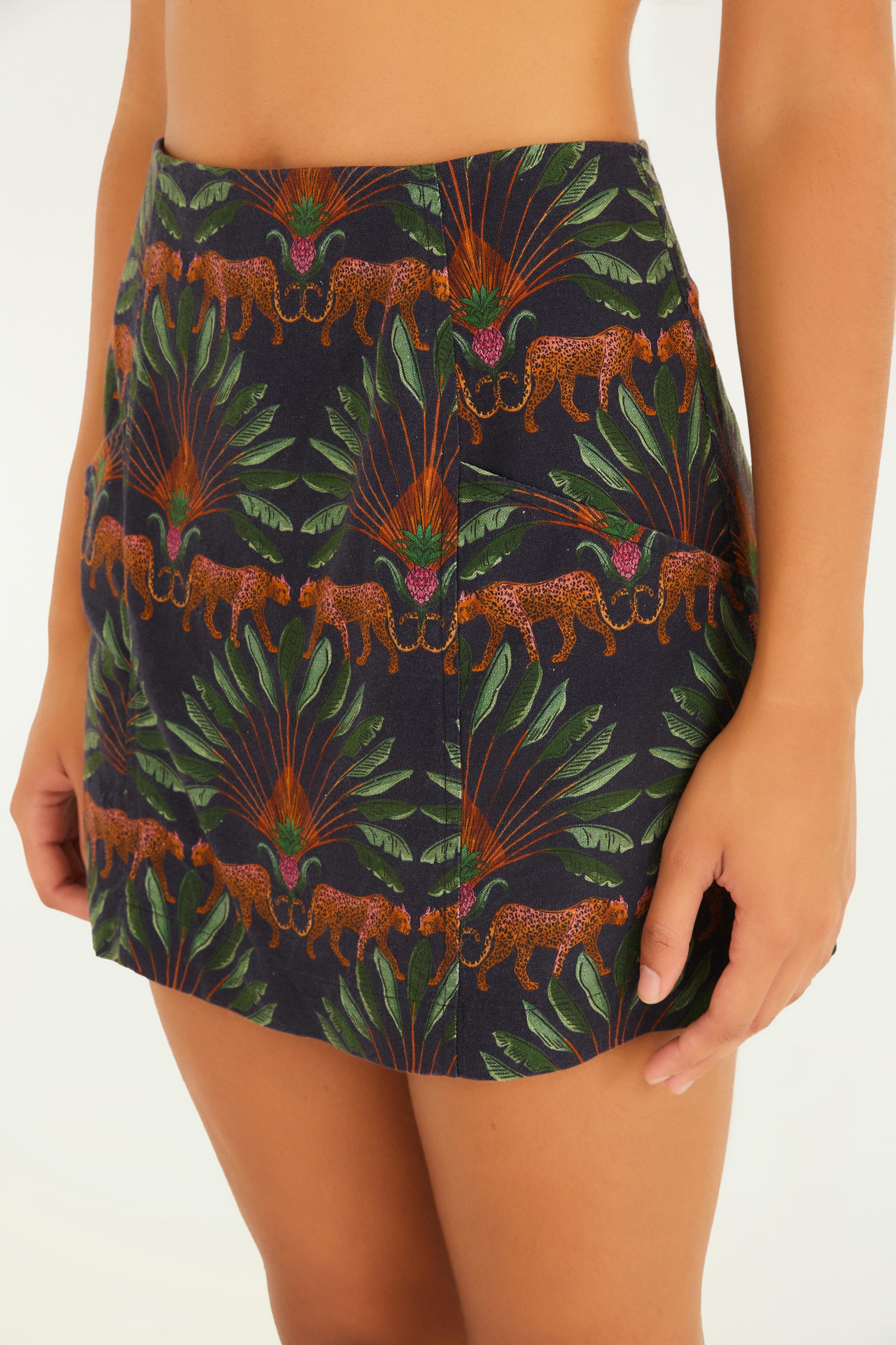 Short Saia Estampado Doce Folhagem