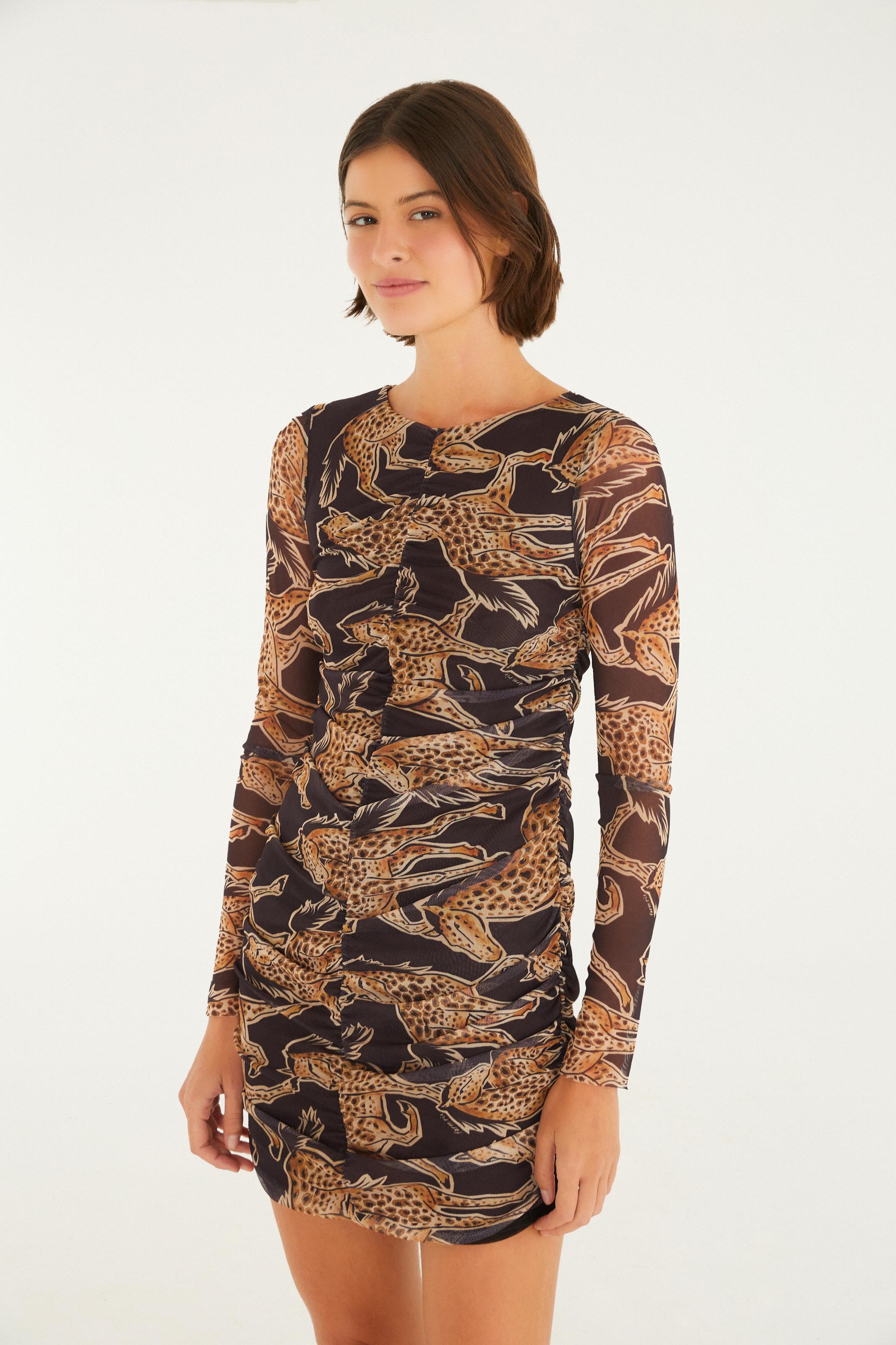 Vestido Tule Estampado Cavalo Onça