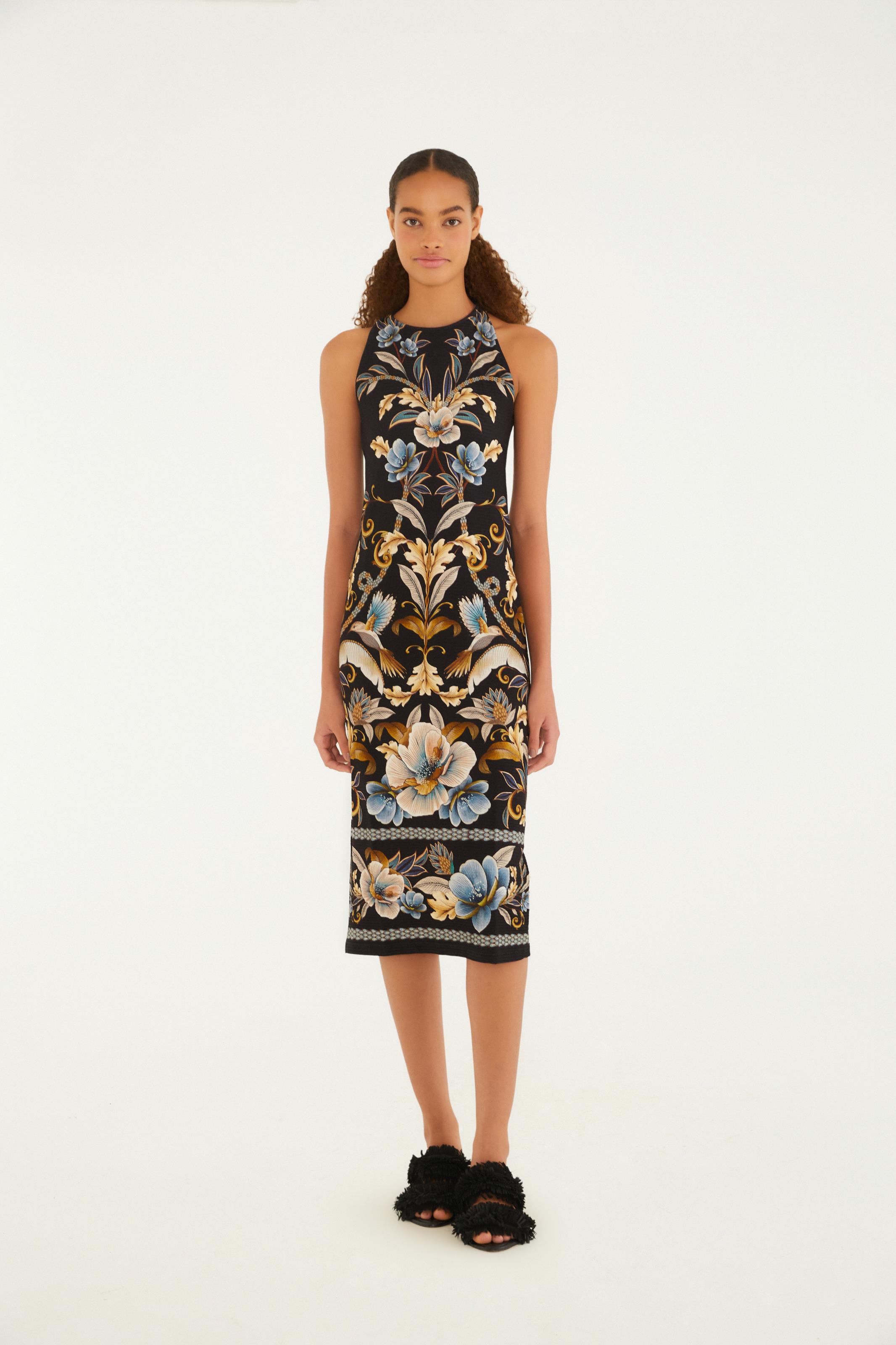Vestido Midi Estampado Jardim Real