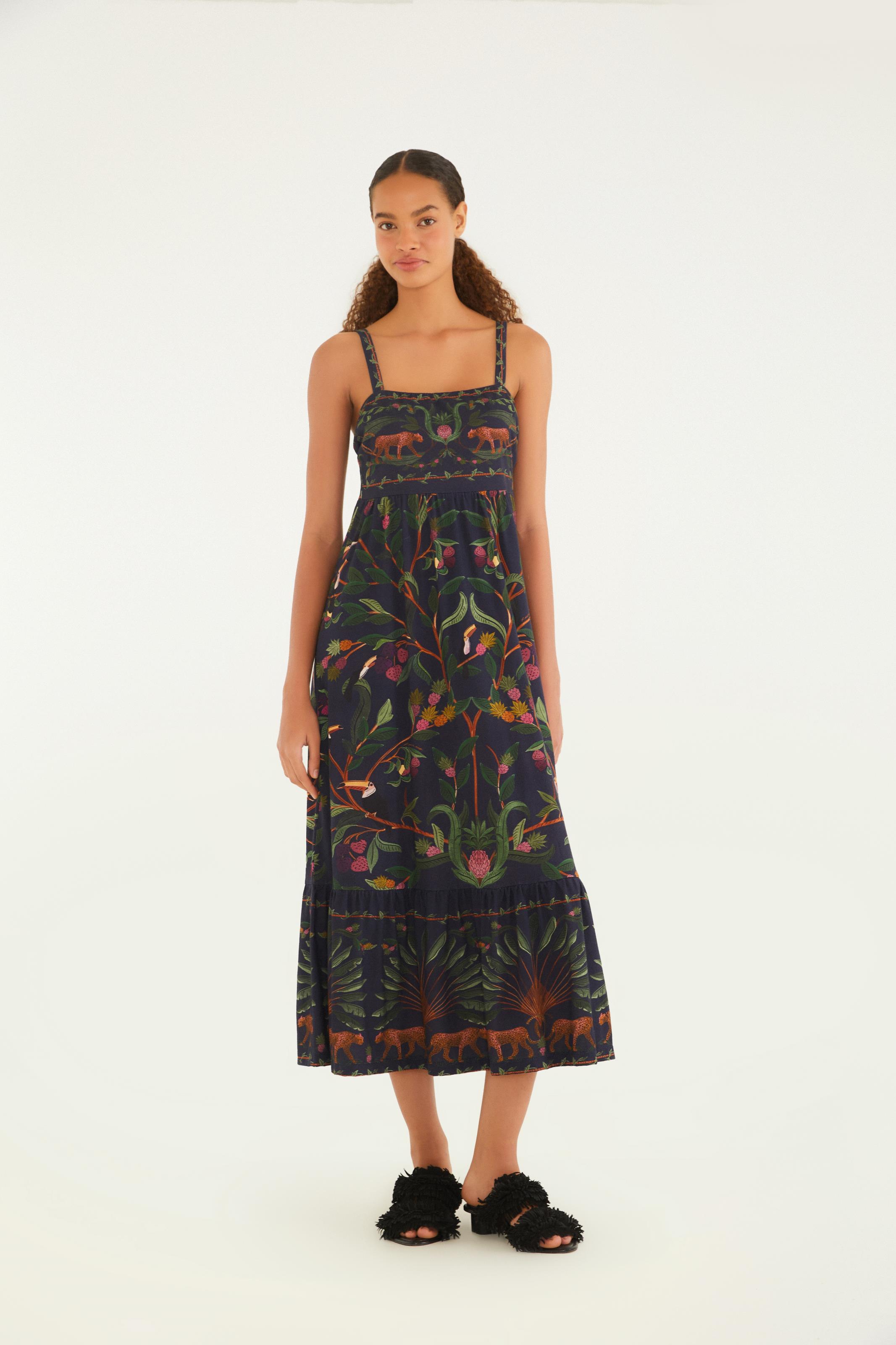 Vestido Midi Estampado Floresta Doce