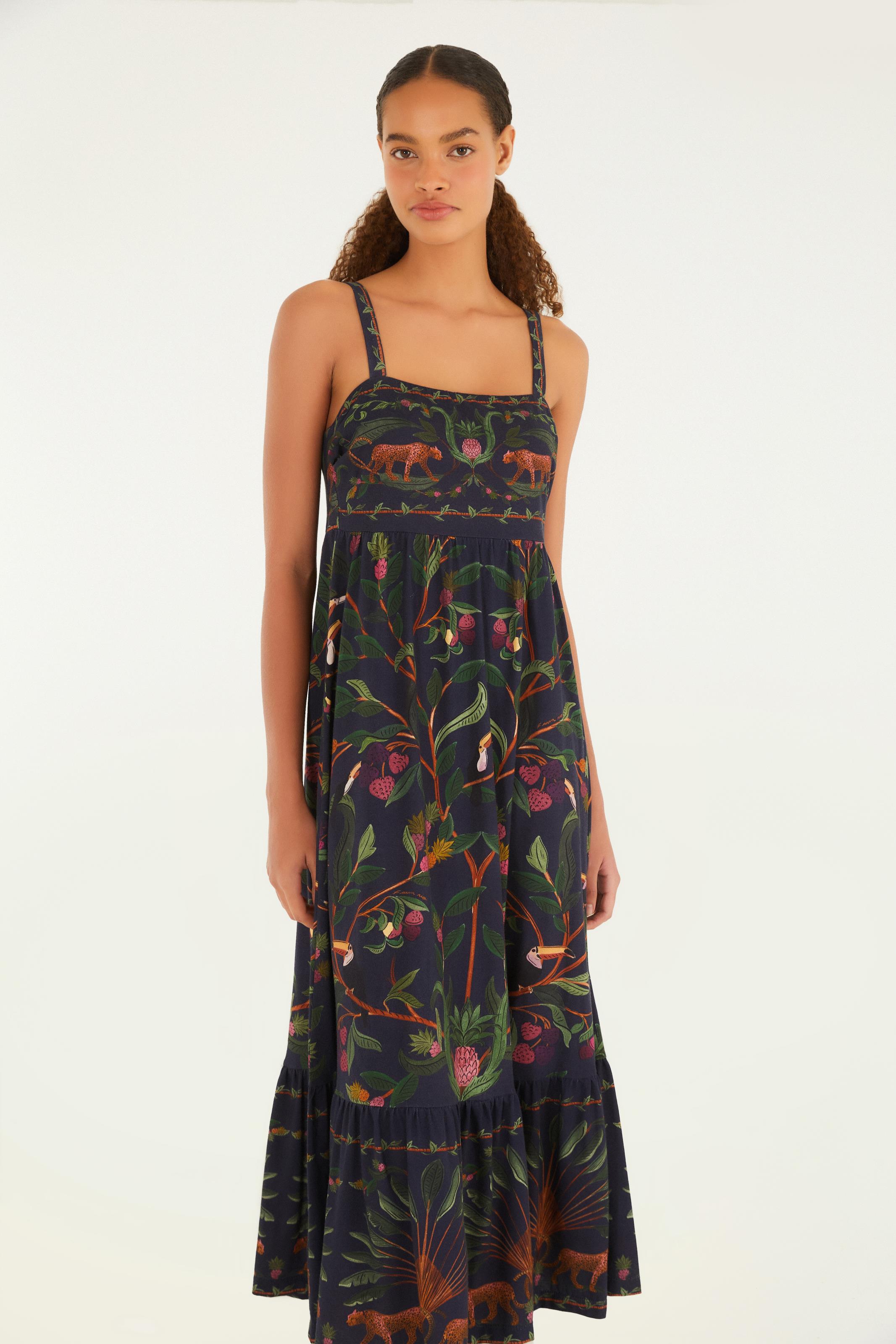 Vestido Midi Estampado Floresta Doce