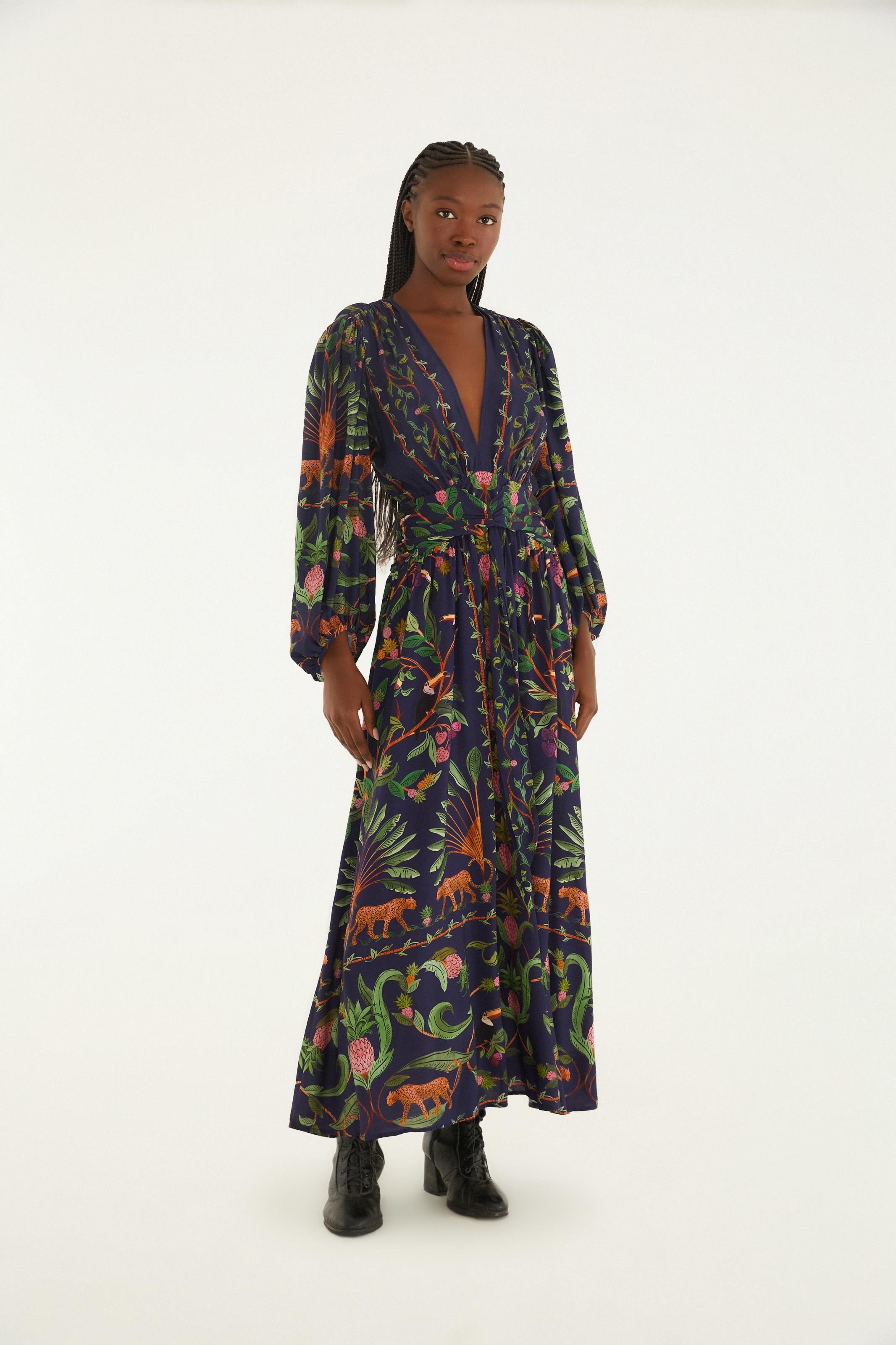 Vestido Longo Estampado Floresta Doce