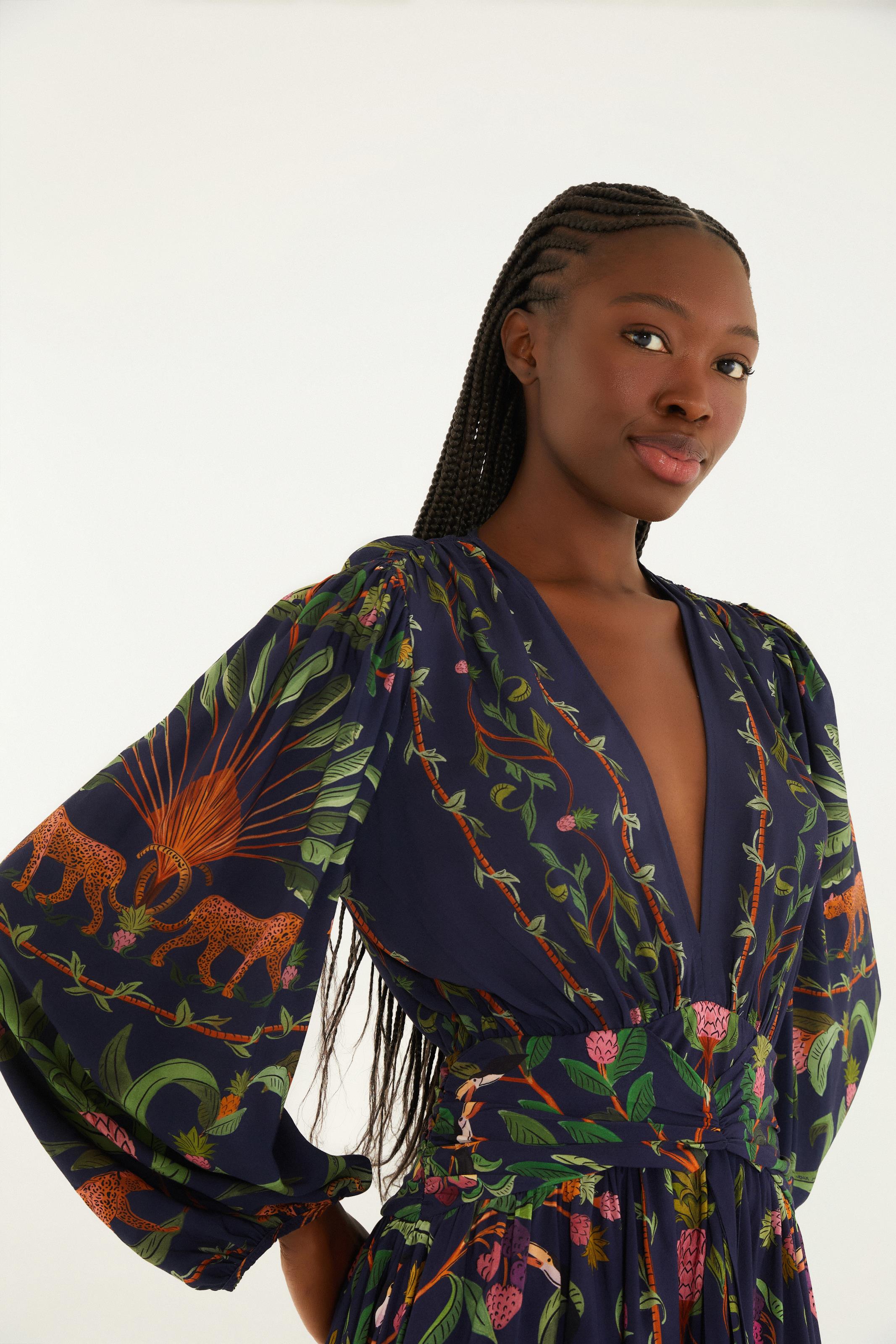 Vestido Longo Estampado Floresta Doce
