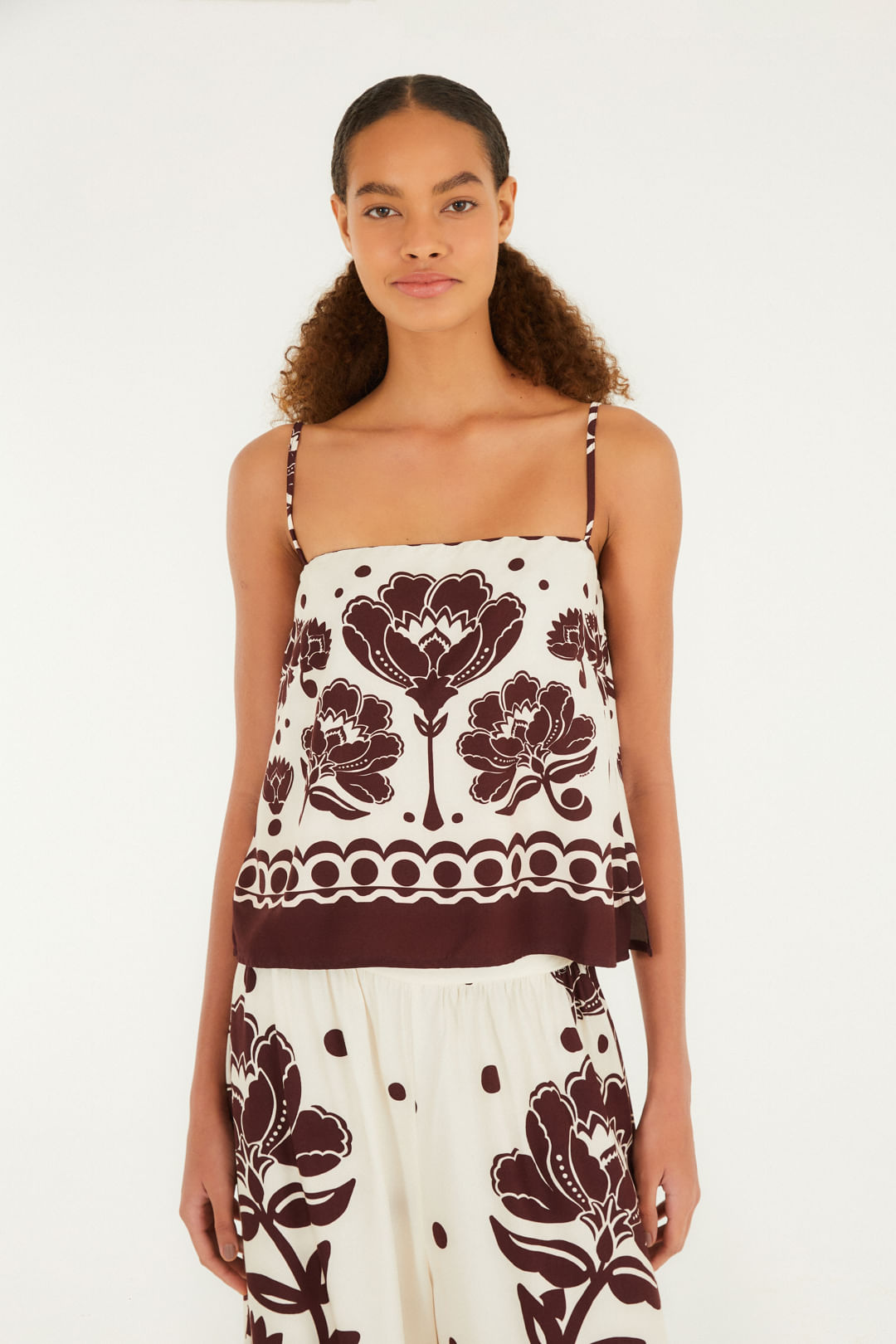 Blusa Alça Estampada Floral Arabesque