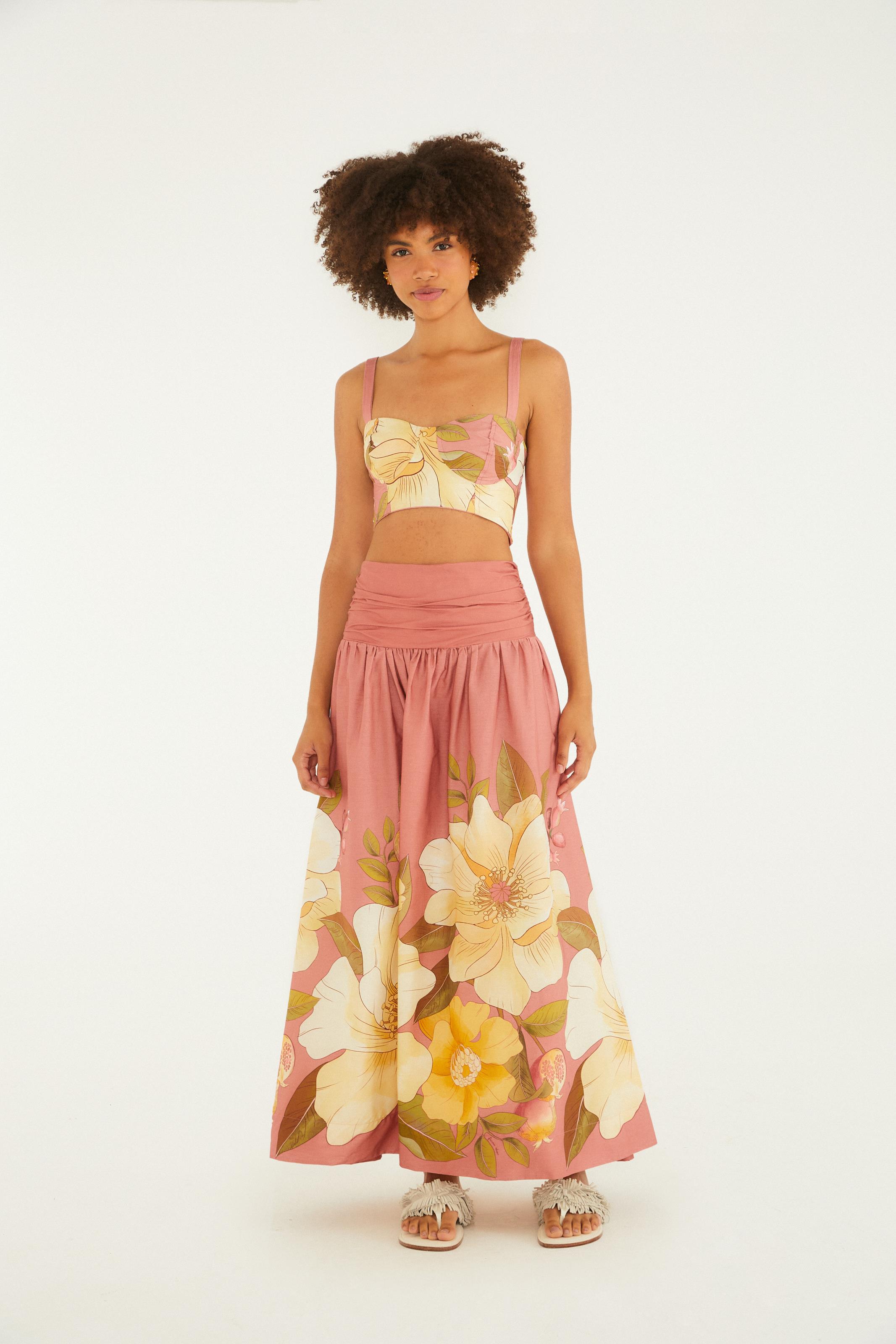 Saia Cropped Estampado Romance Flor Localizado