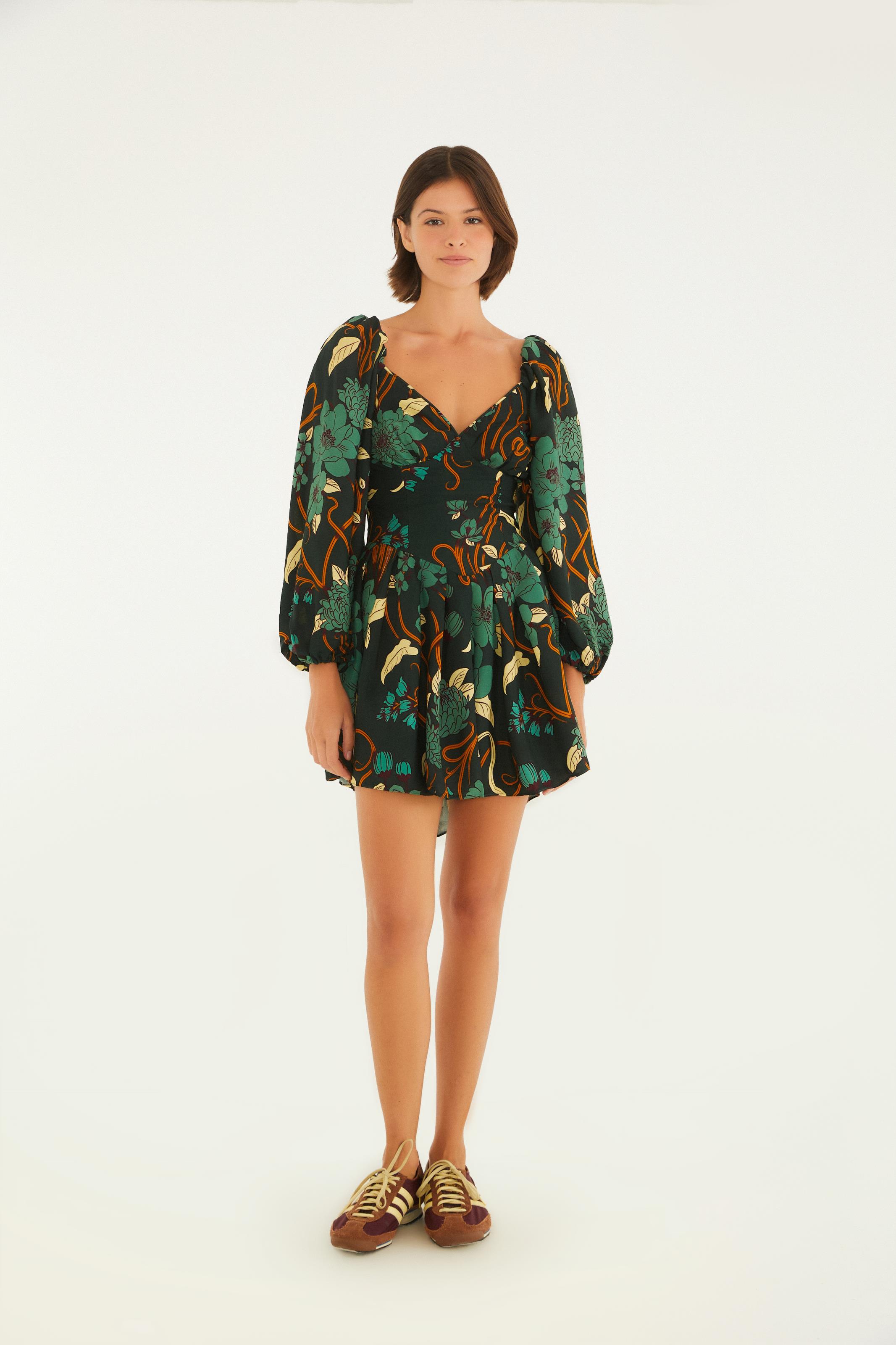 Vestido Curto Manga Estampado Beatrice Floral