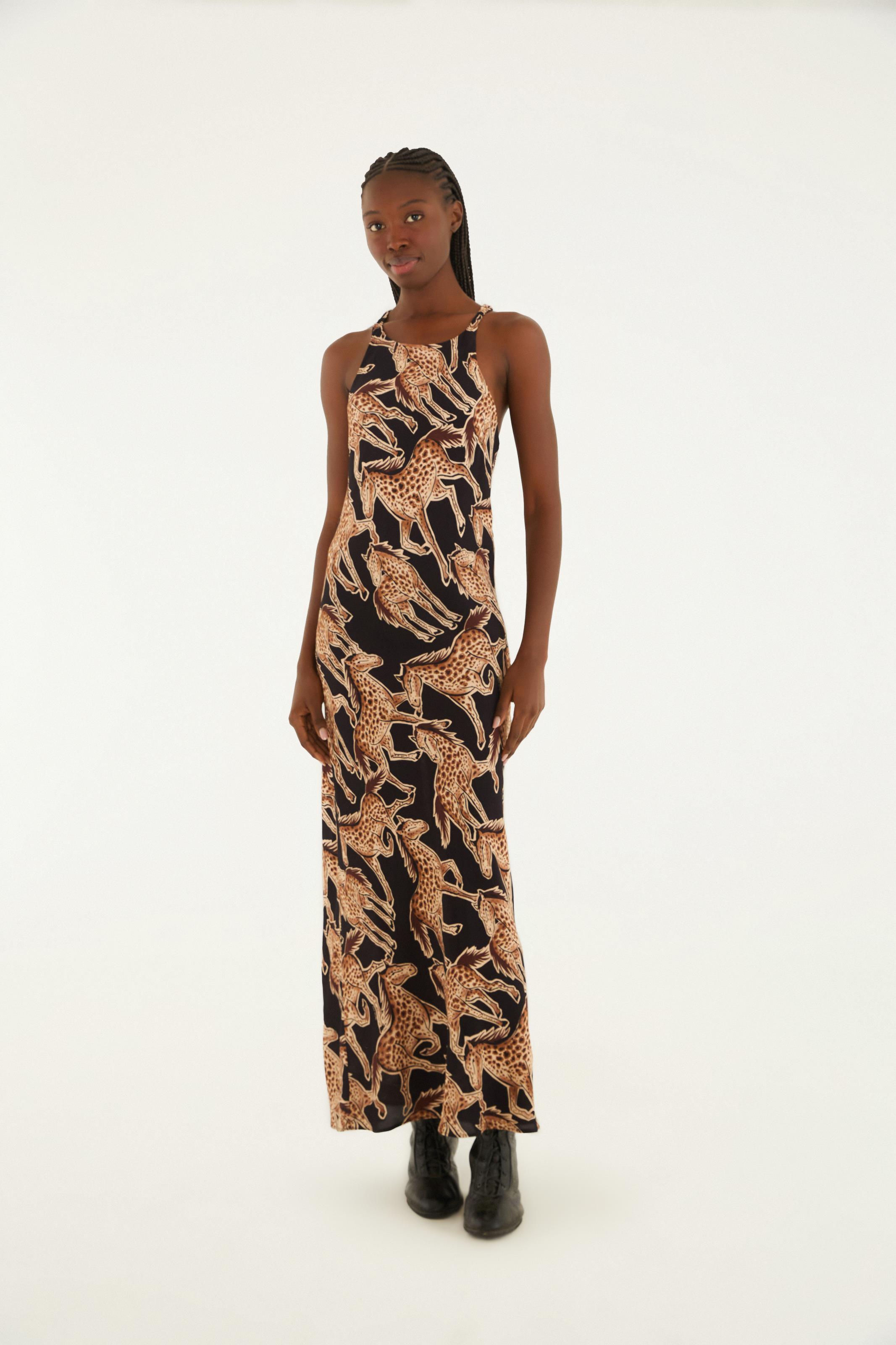 Vestido Regata Estampado Cavalo De Onça