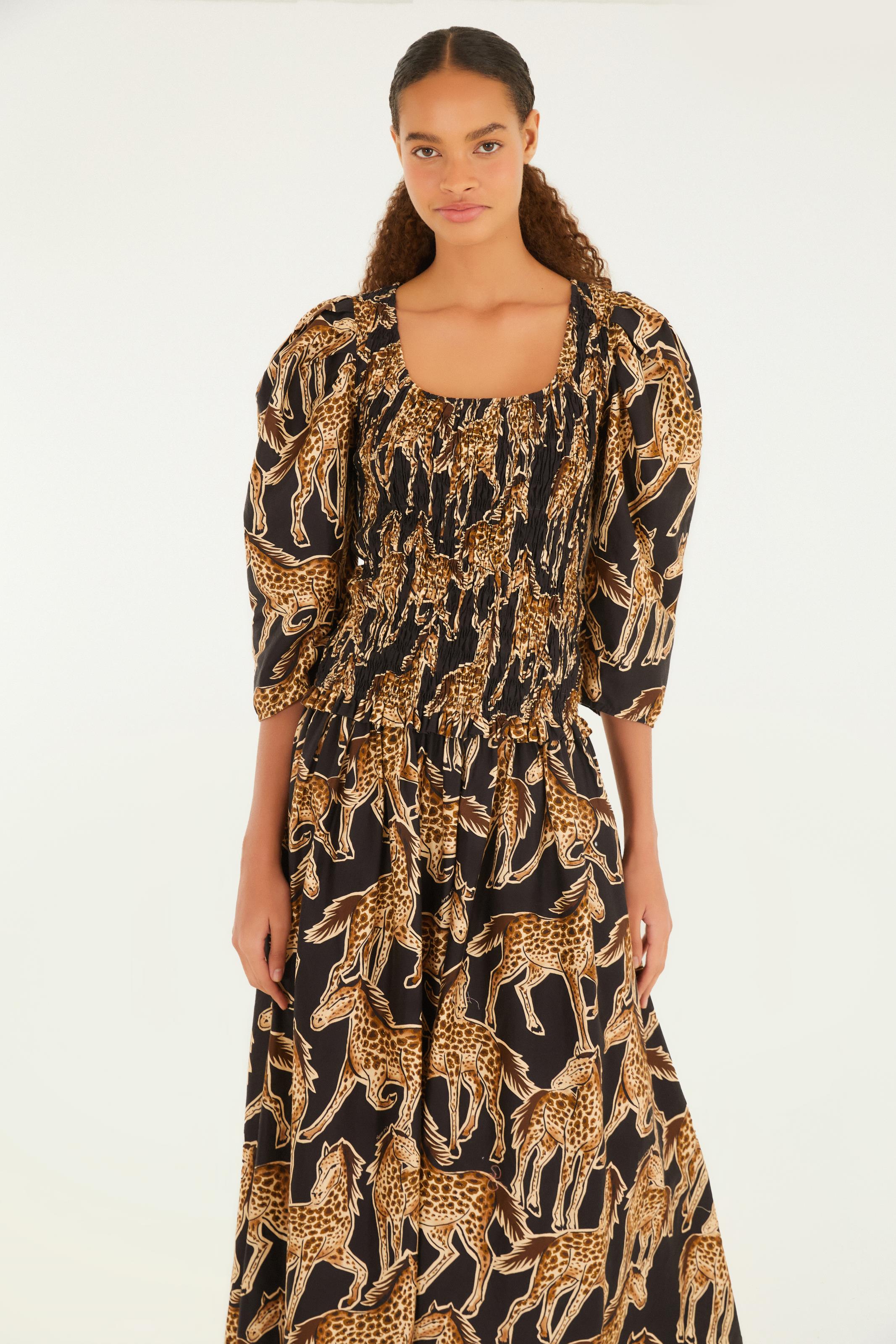 Vestido Cropped Lastex Estampado Cavalo De Onça