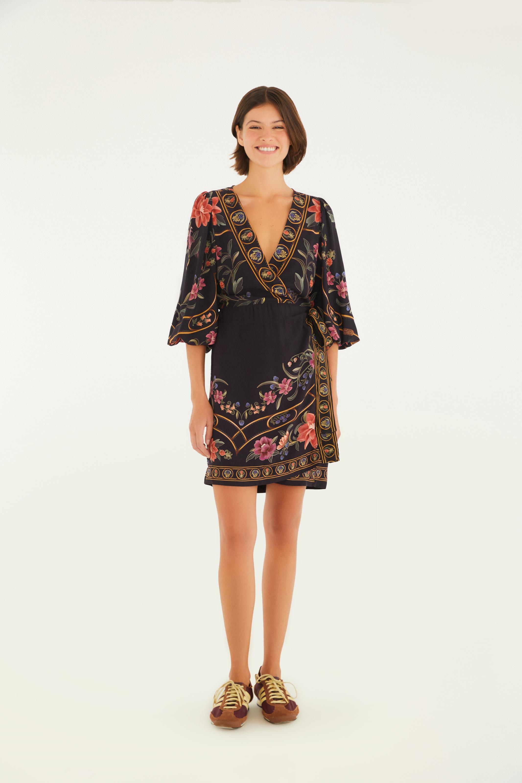 Vestido Curto Transpasse Estampado Floral Belle