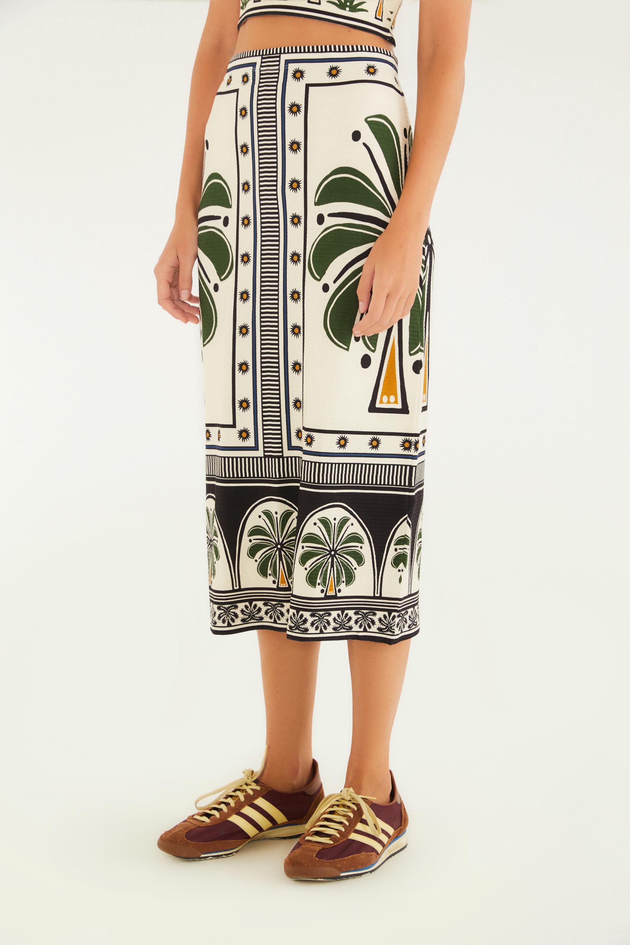Saia Midi Reta Estampada Jardim Tropical