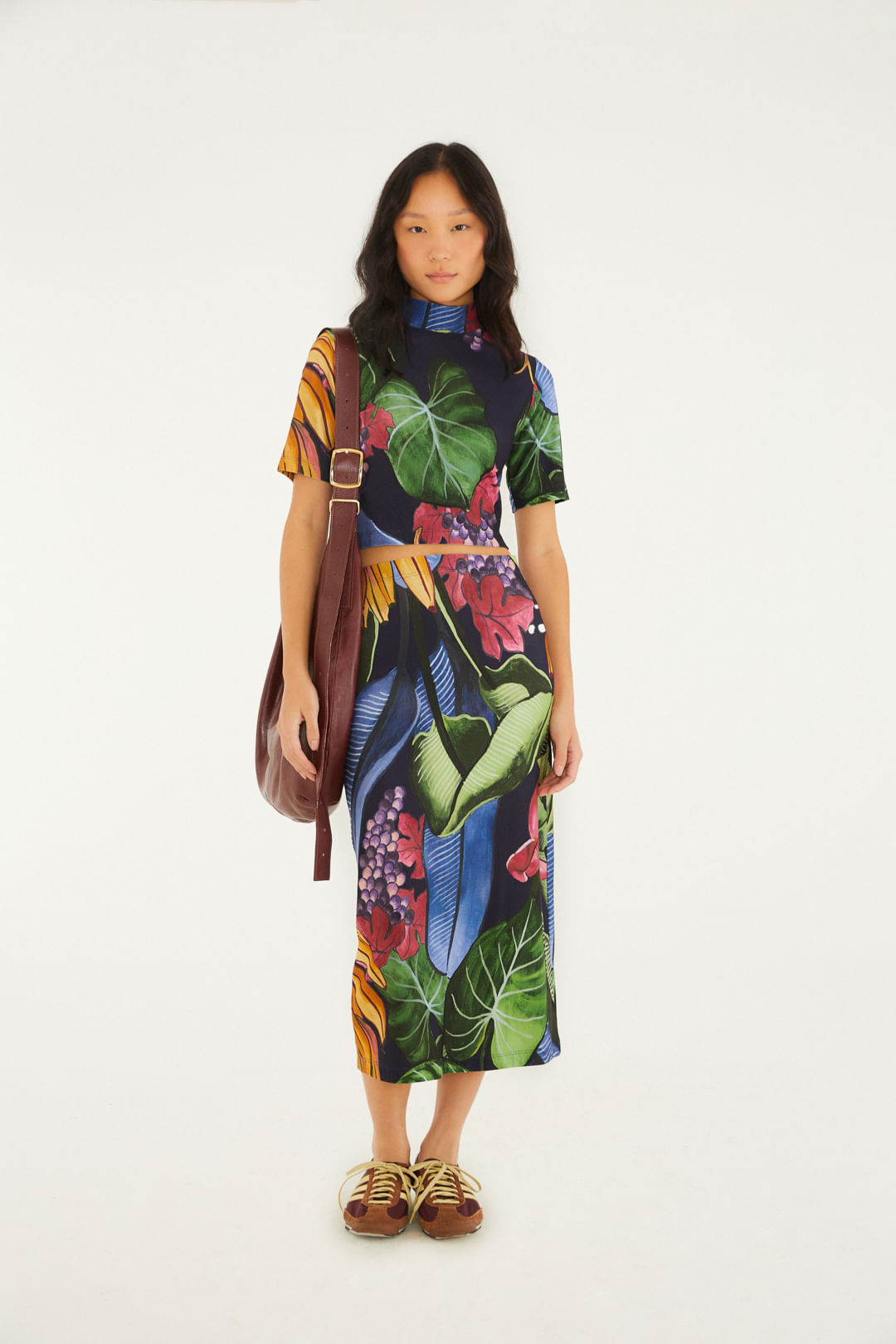 Blusa Cropped Estampada Banana Uva