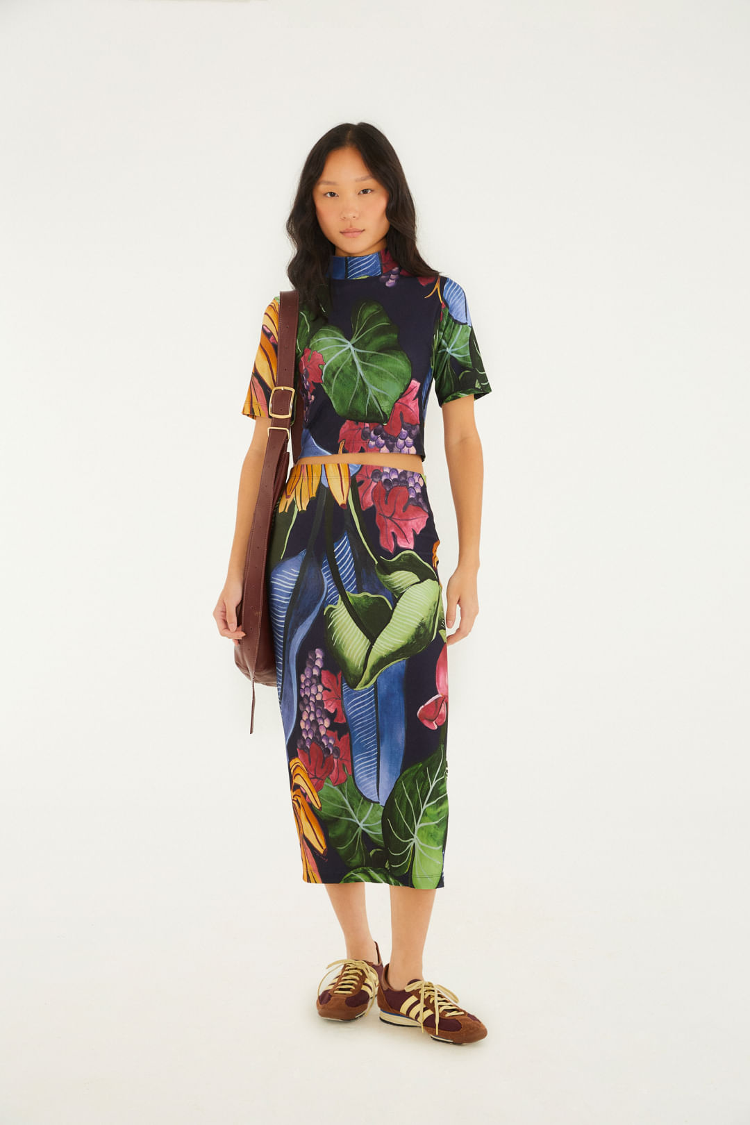 Saia Midi Estampada Banana Uva