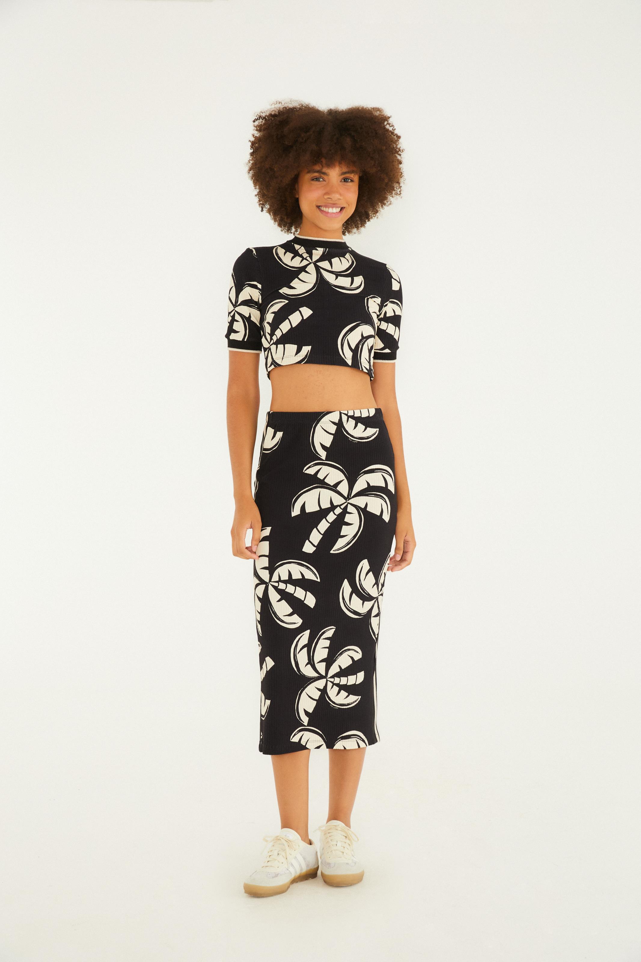 Saia Midi Estampada Coqueirada