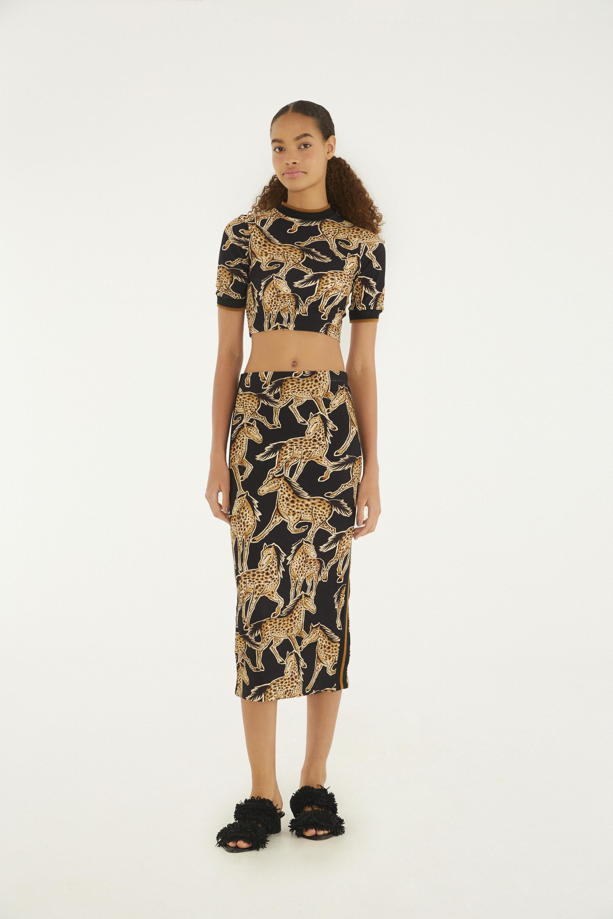 Blusa Cropped Estampada Cavalo Onça