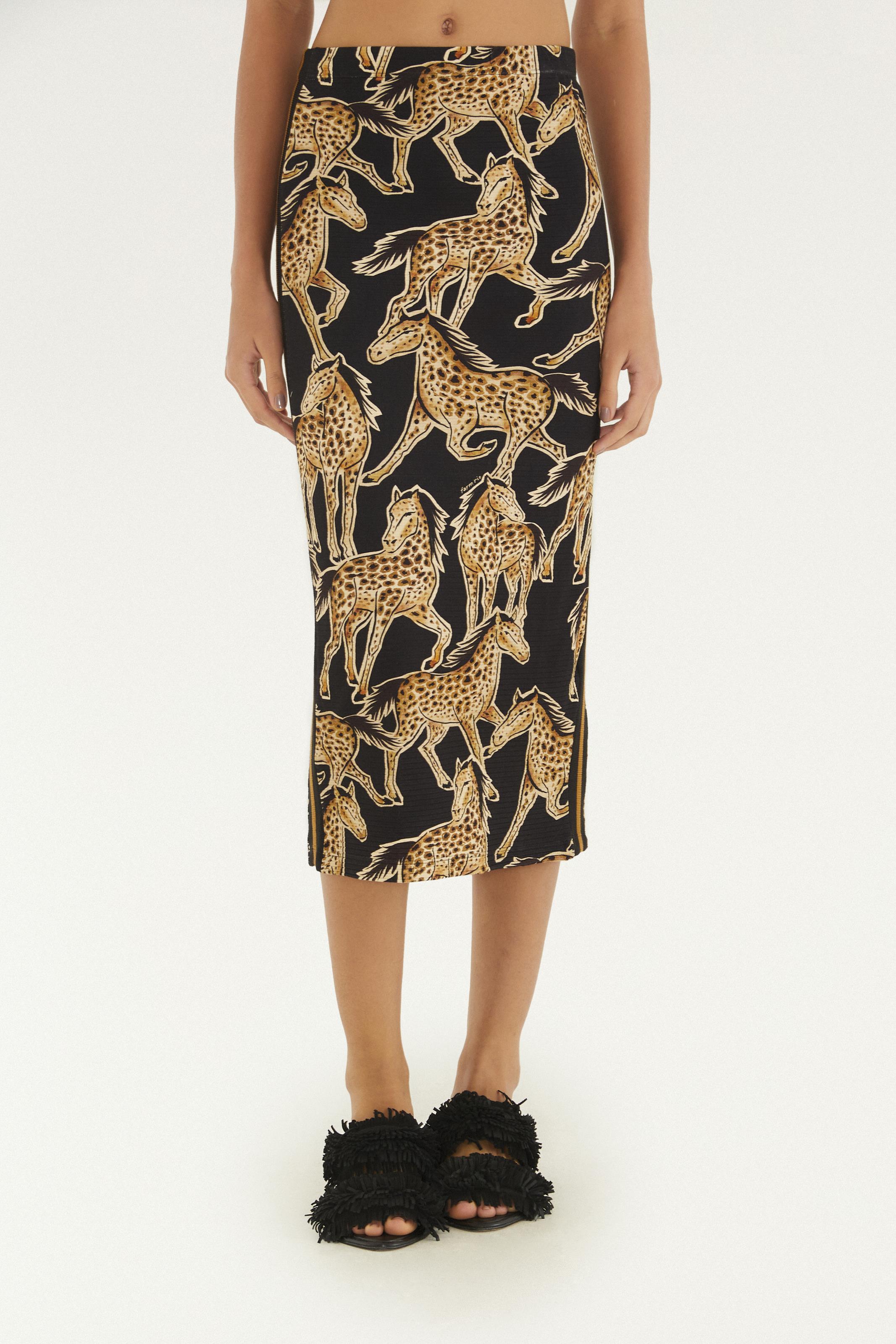 Saia Midi Estampada Cavalo Onça