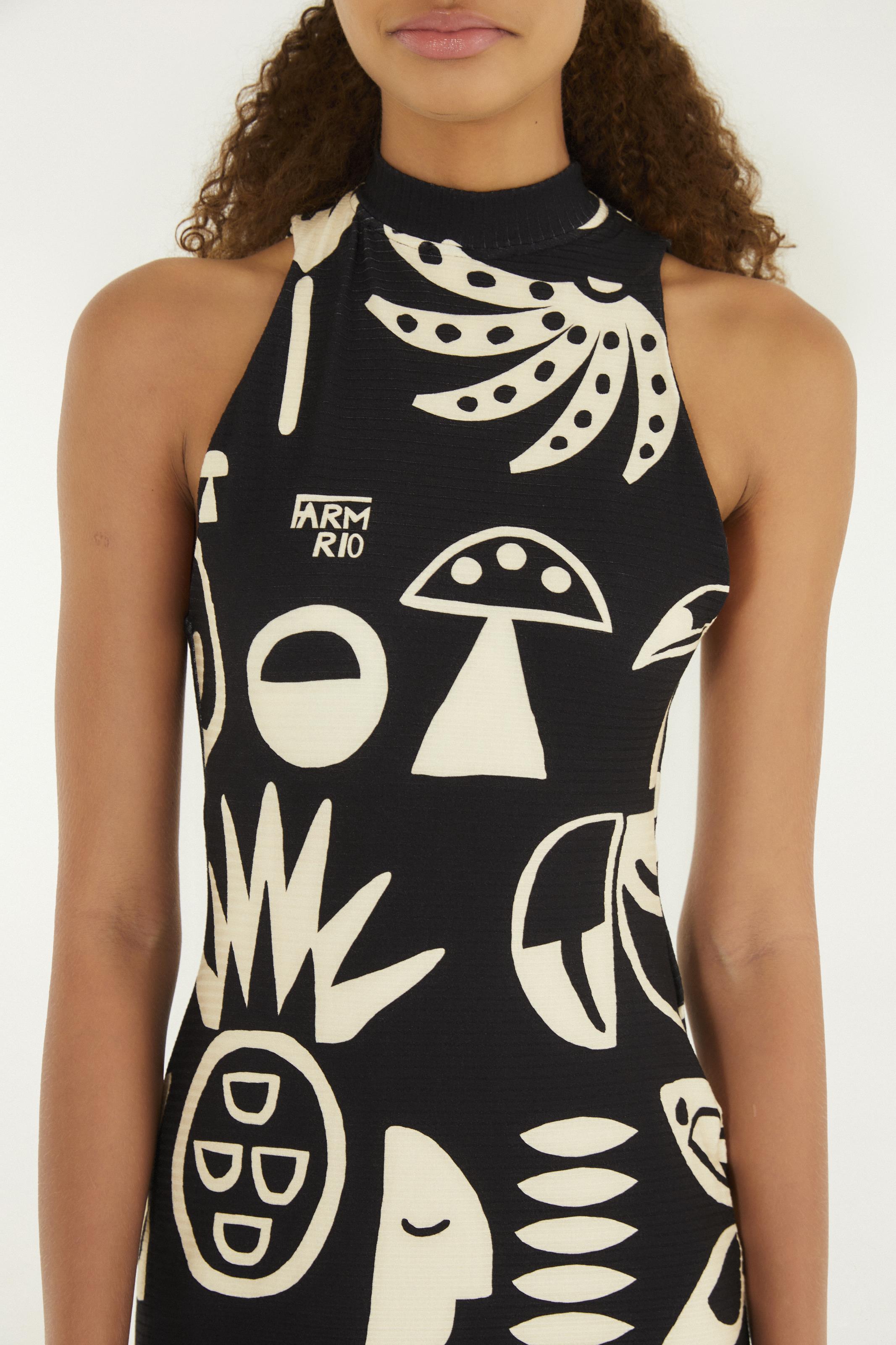 Vestido Midi Estampado Lenço Tropicano