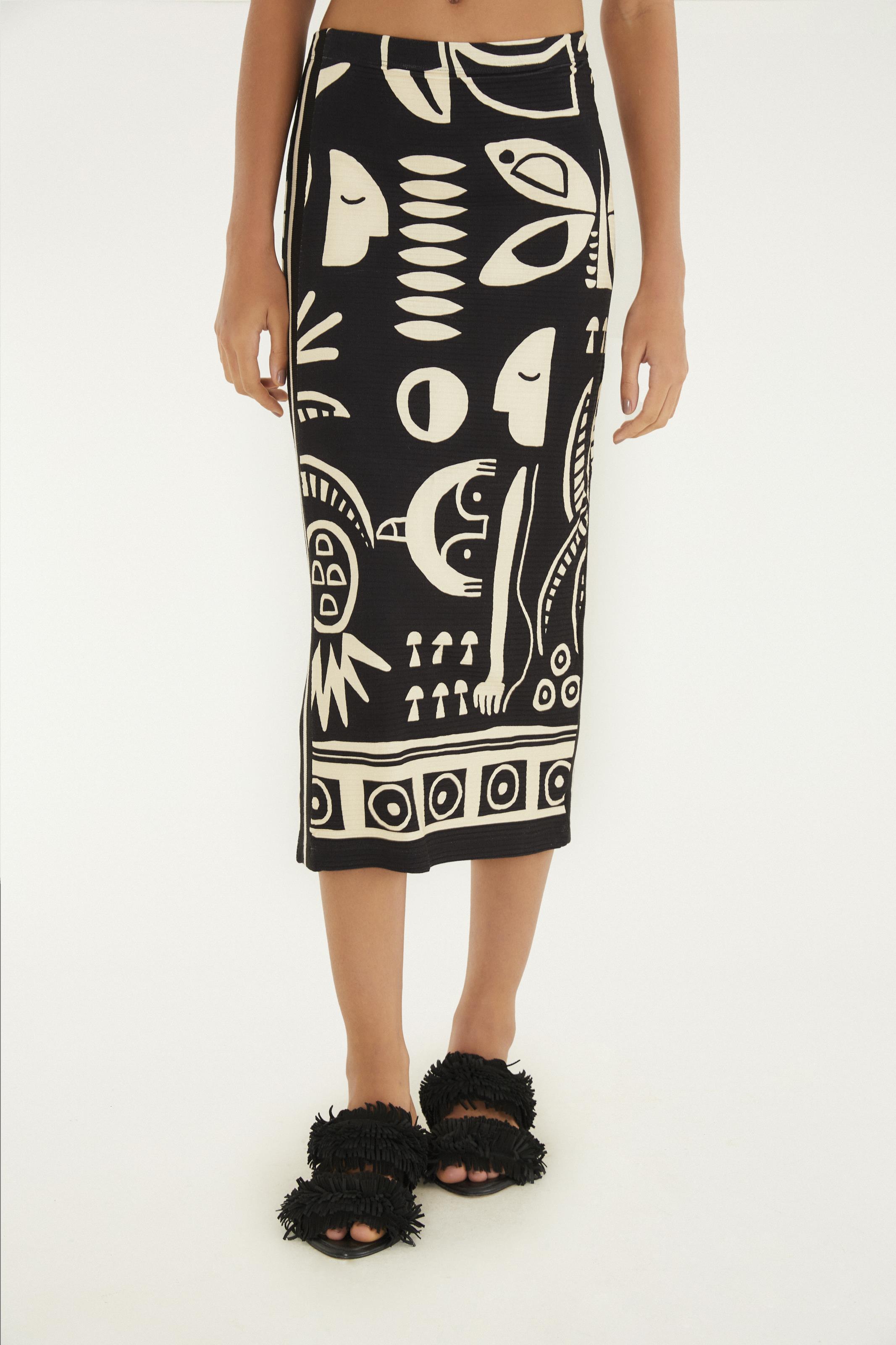 Saia Midi Estampada Lenço Tropicano