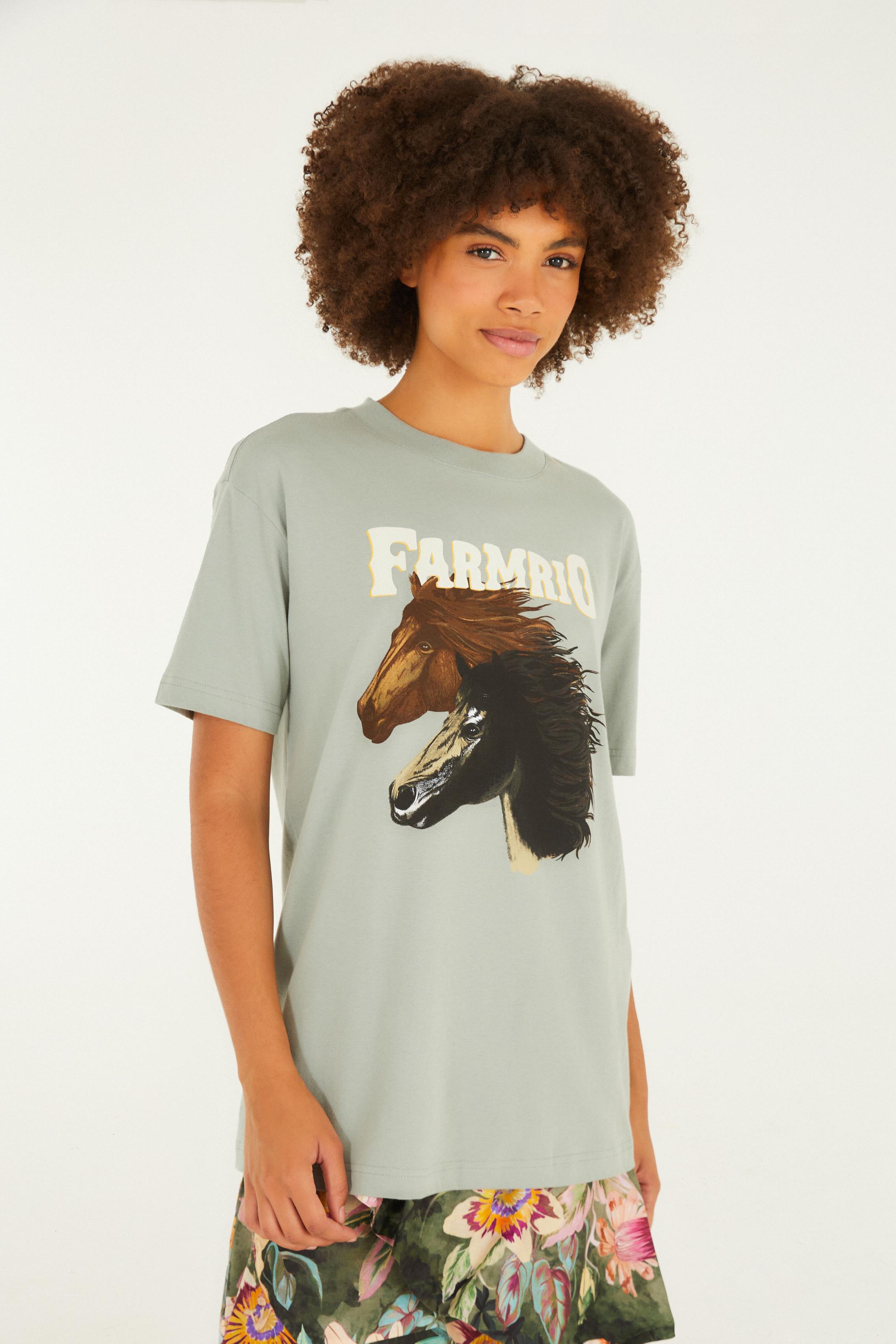 T-Shirt Media Cavalos Azul Nórdico