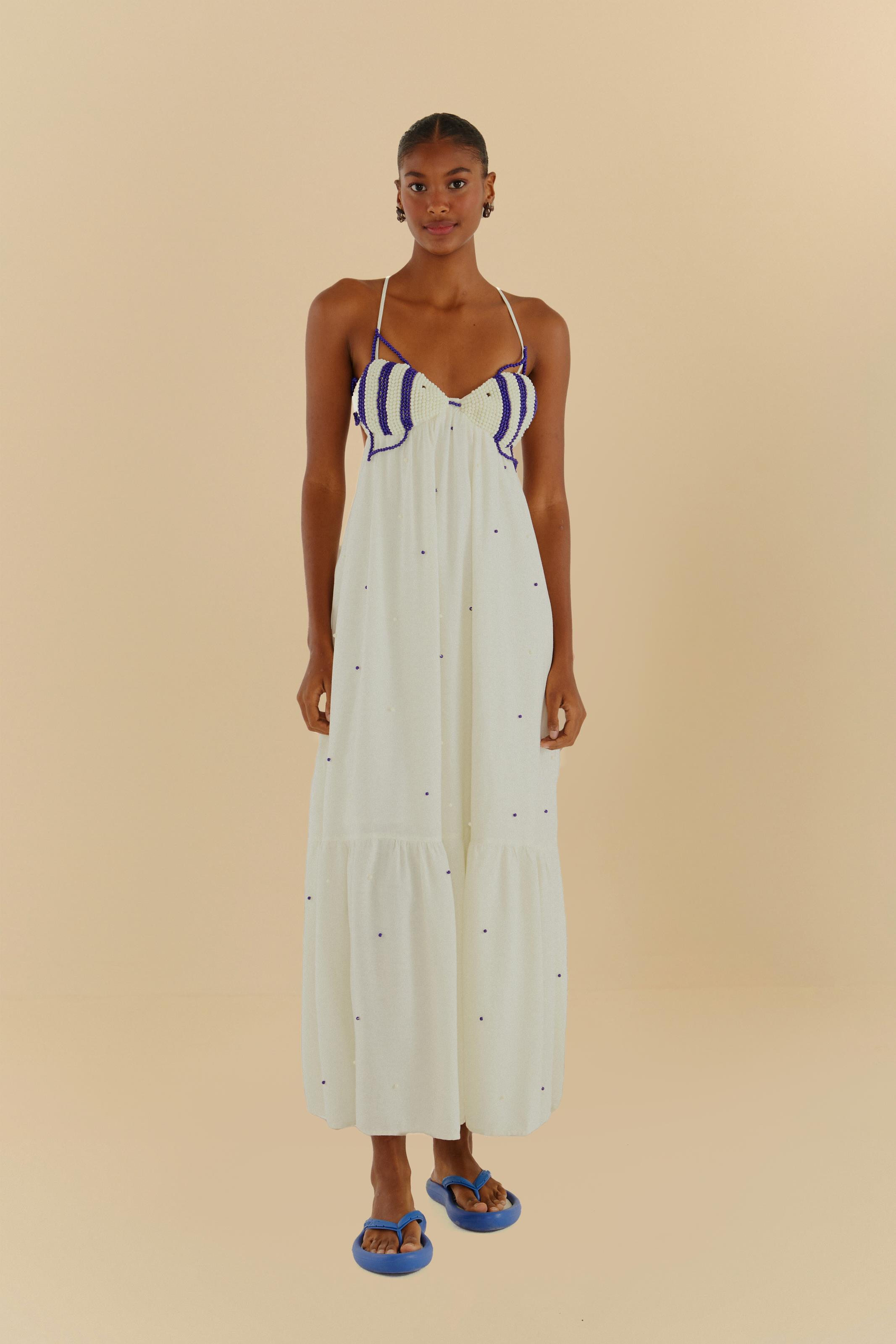 Vestido Longo Bordado Peixe Fresco