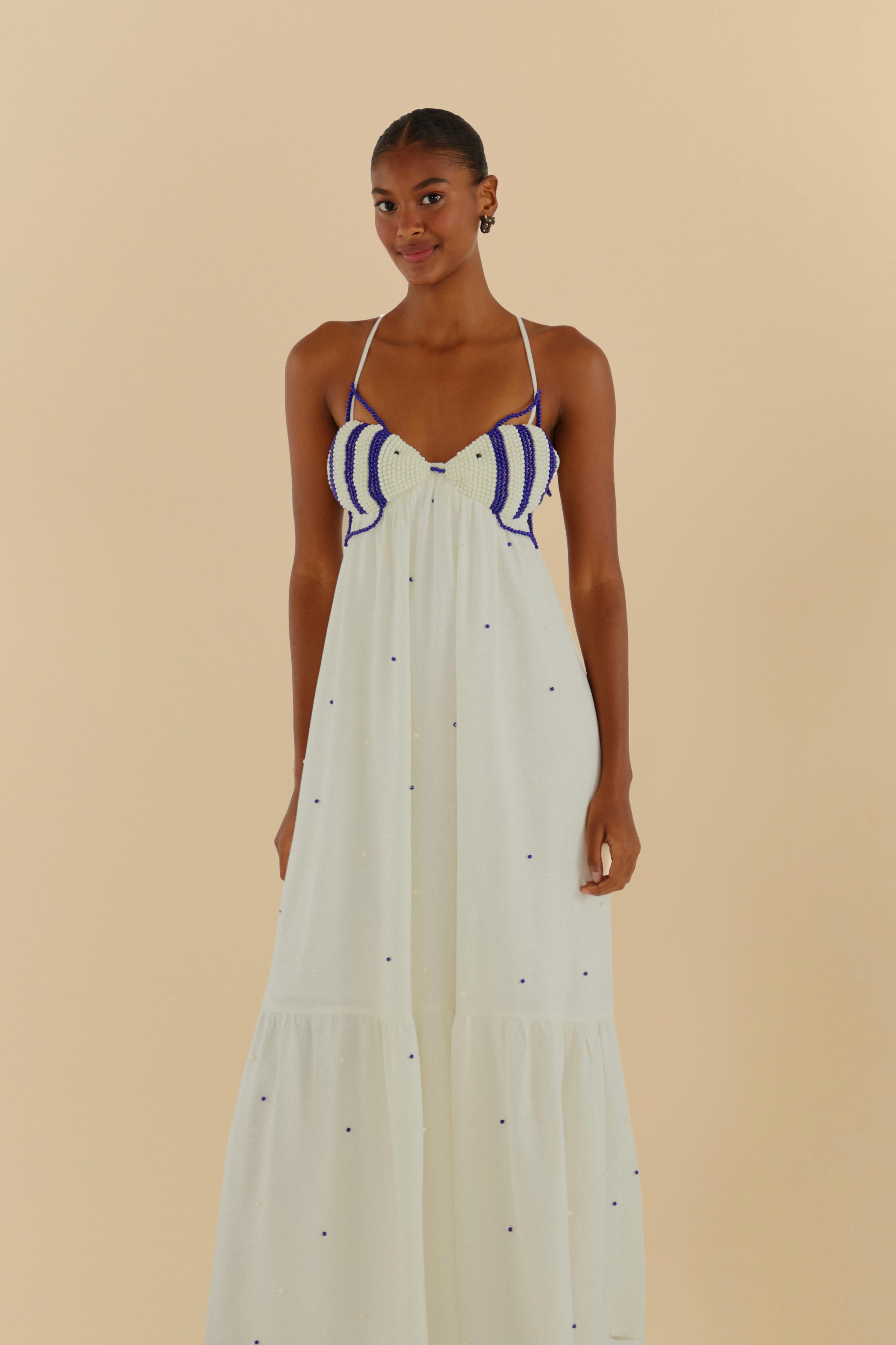 Vestido Longo Bordado Peixe Fresco