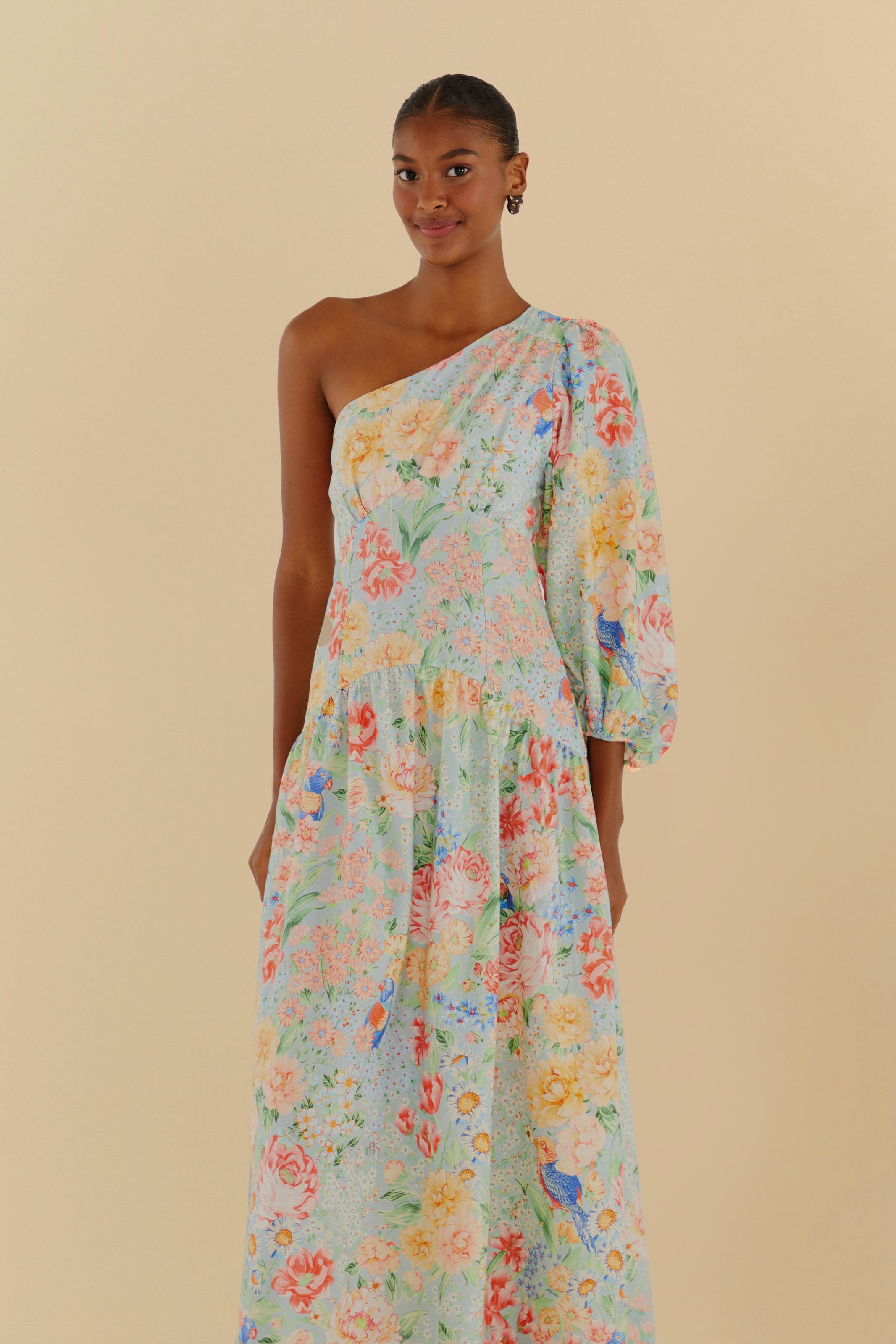 Vestido Estampado Canteiro De Passarinhos