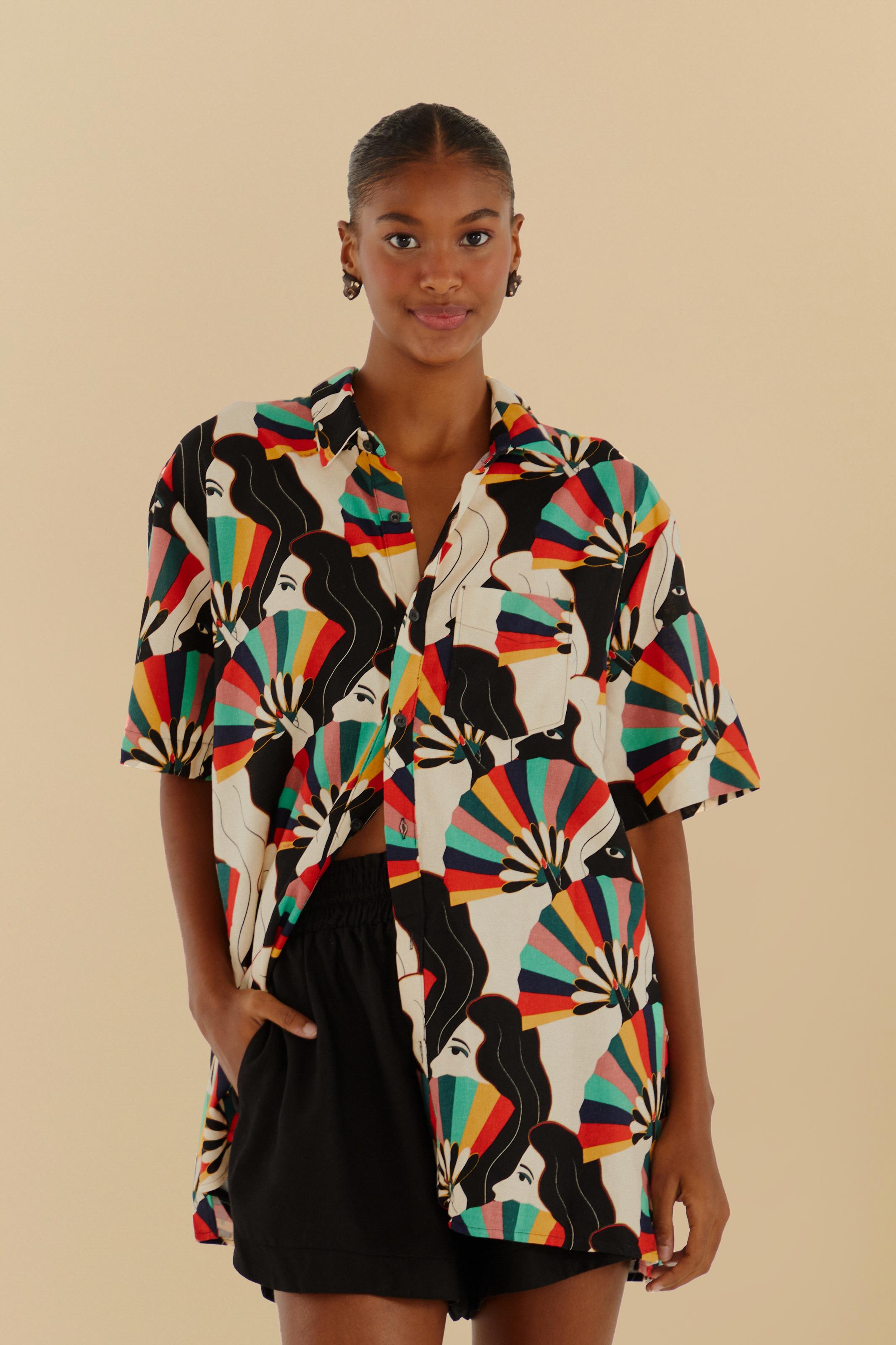 Camisa Uni Stampada Leques