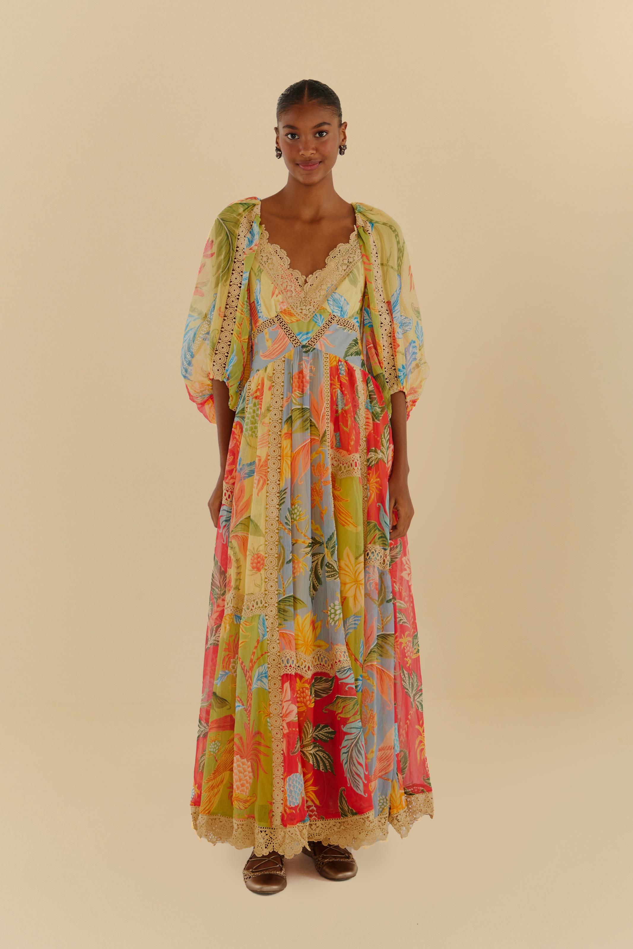Vestido Longo Renda Estampado Amalfi Mix