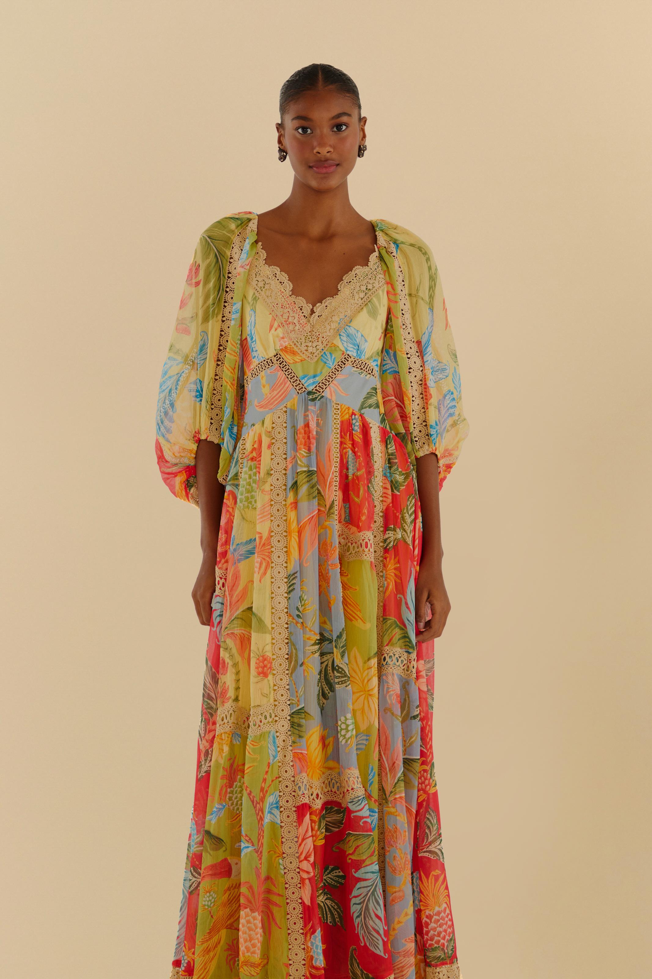 Vestido Longo Renda Estampado Amalfi Mix