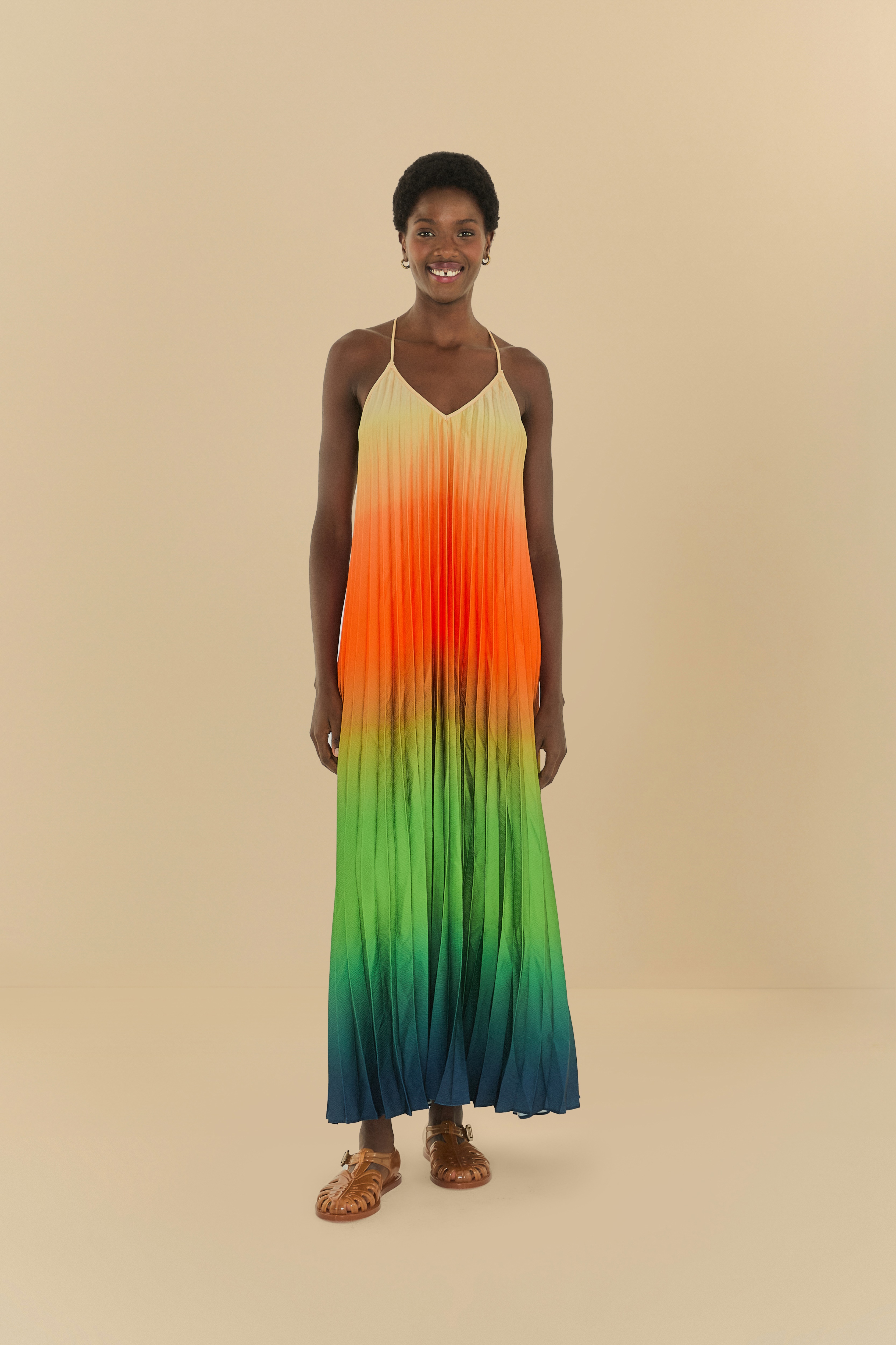 Vestido Plissado Longo Degradê Latina