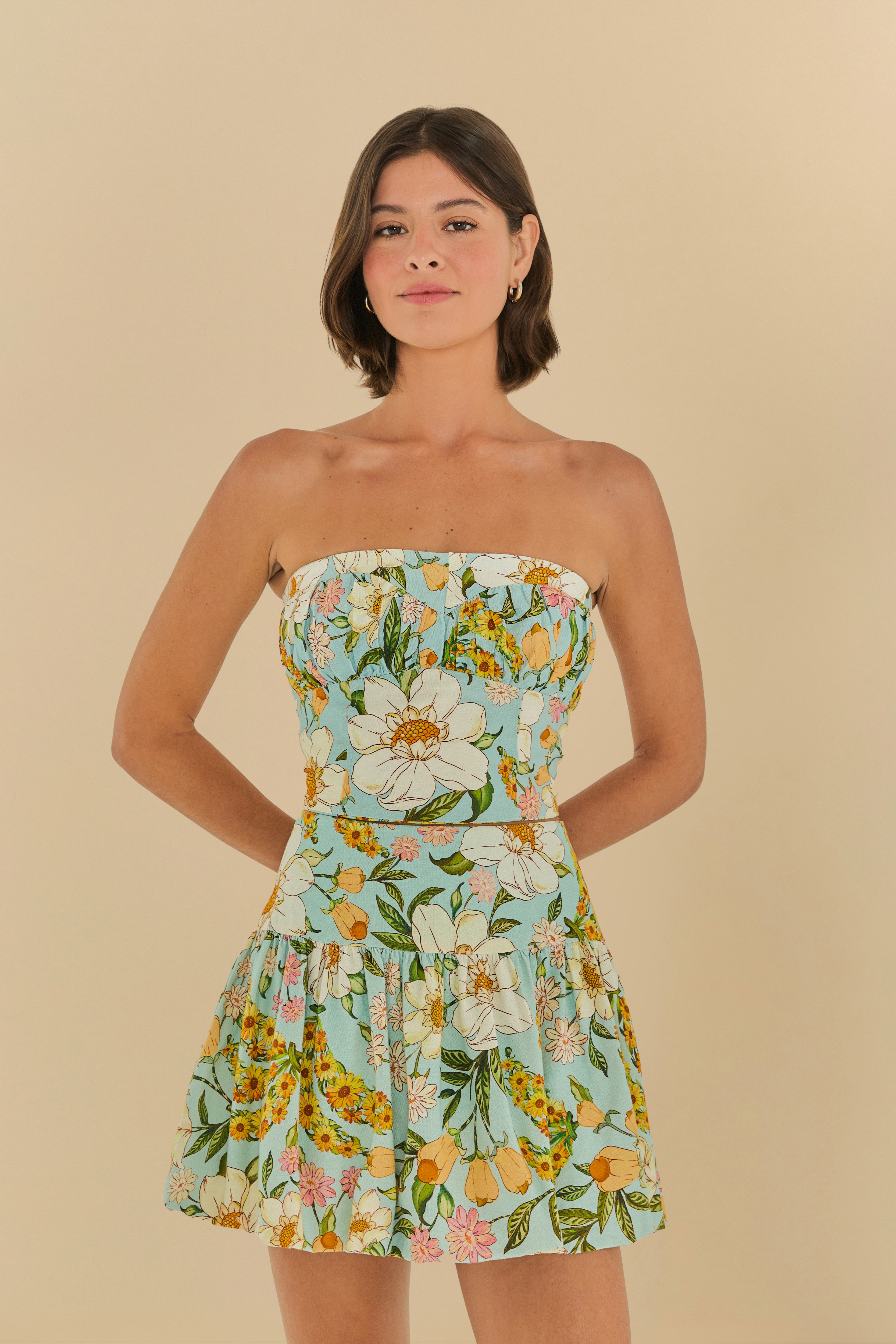 Short Saia Balonê Estampado Banana Flor
