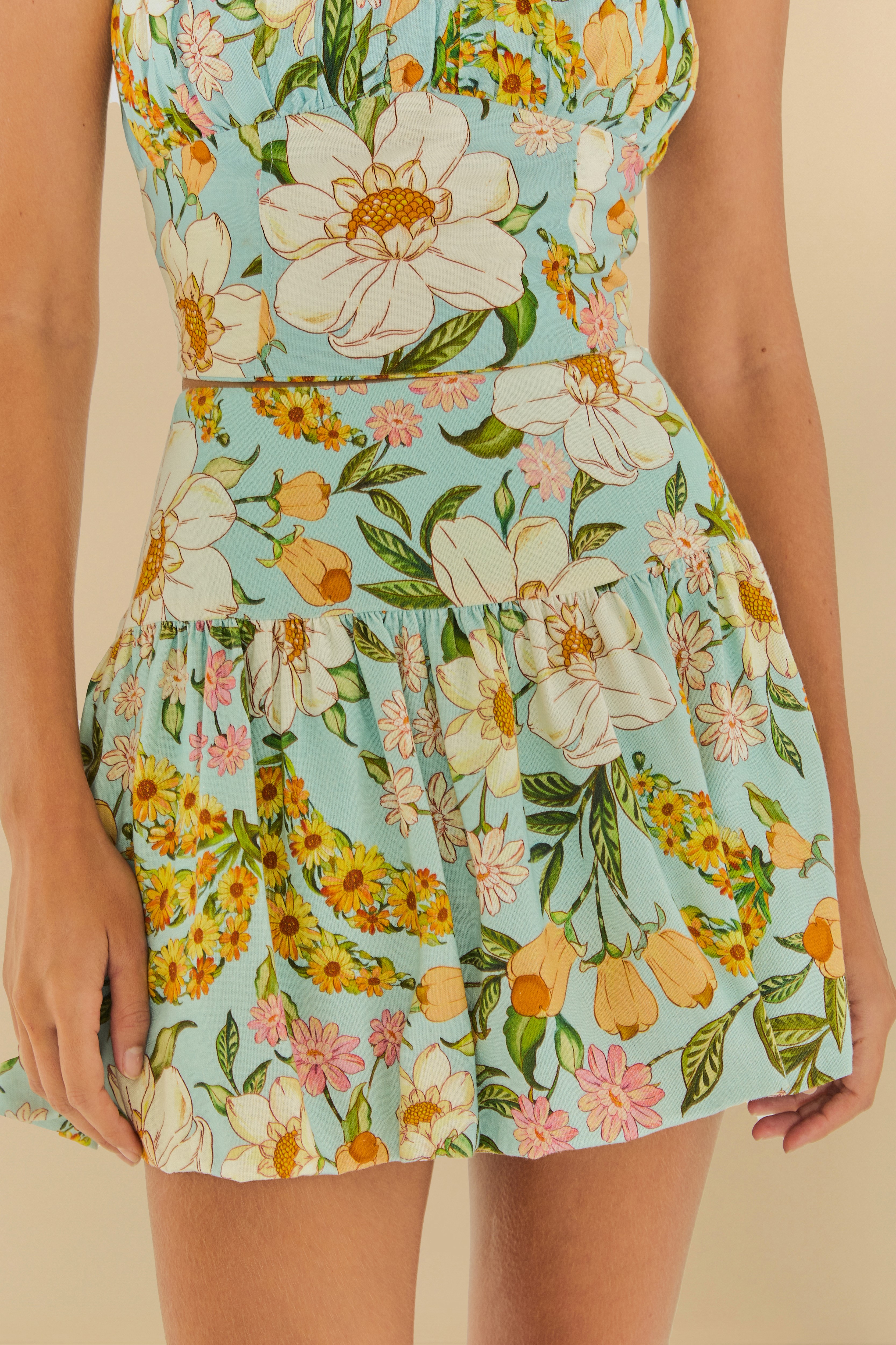 Short Saia Balonê Estampado Banana Flor
