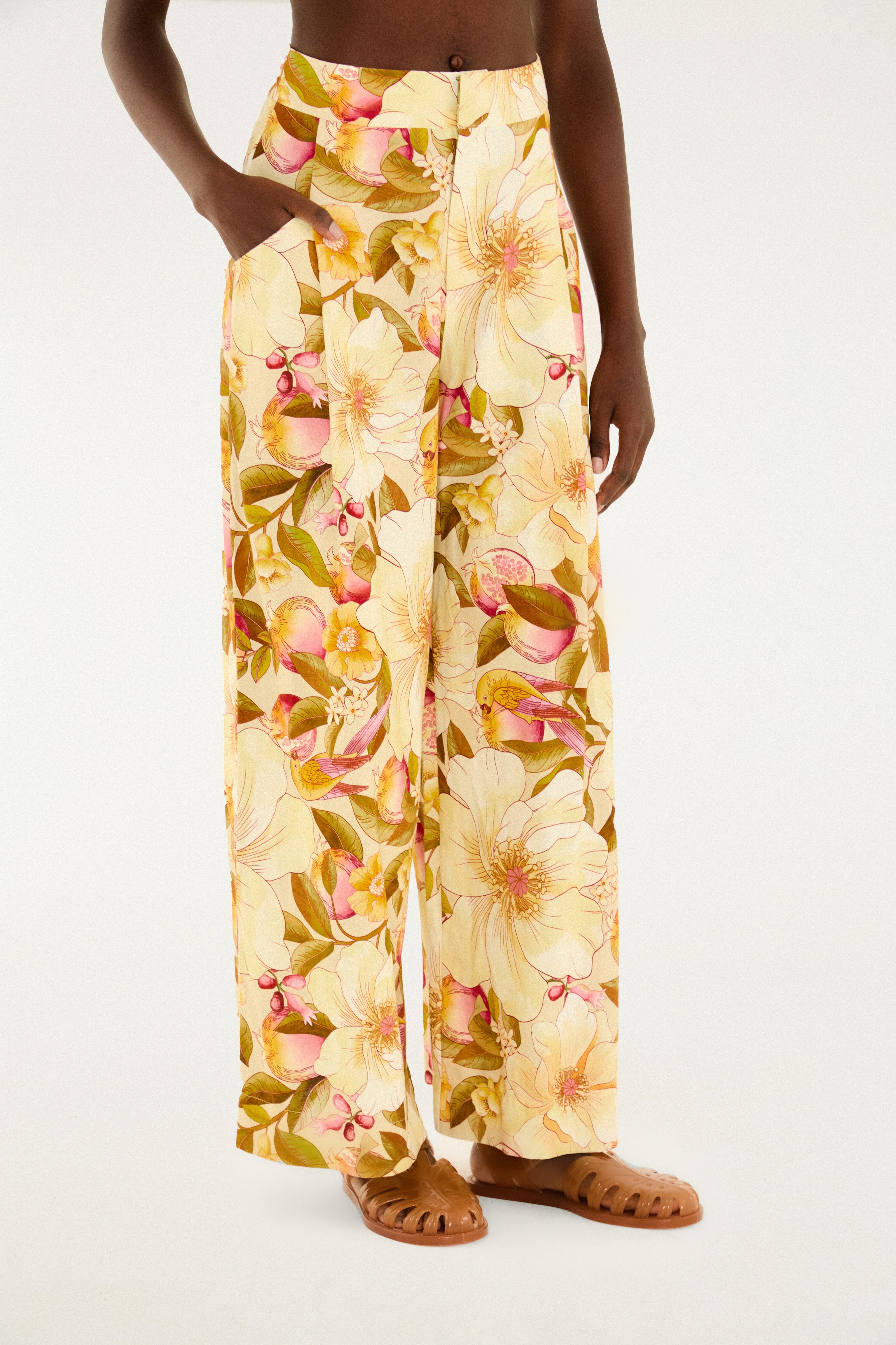 Calça Estampada Romance De Flor
