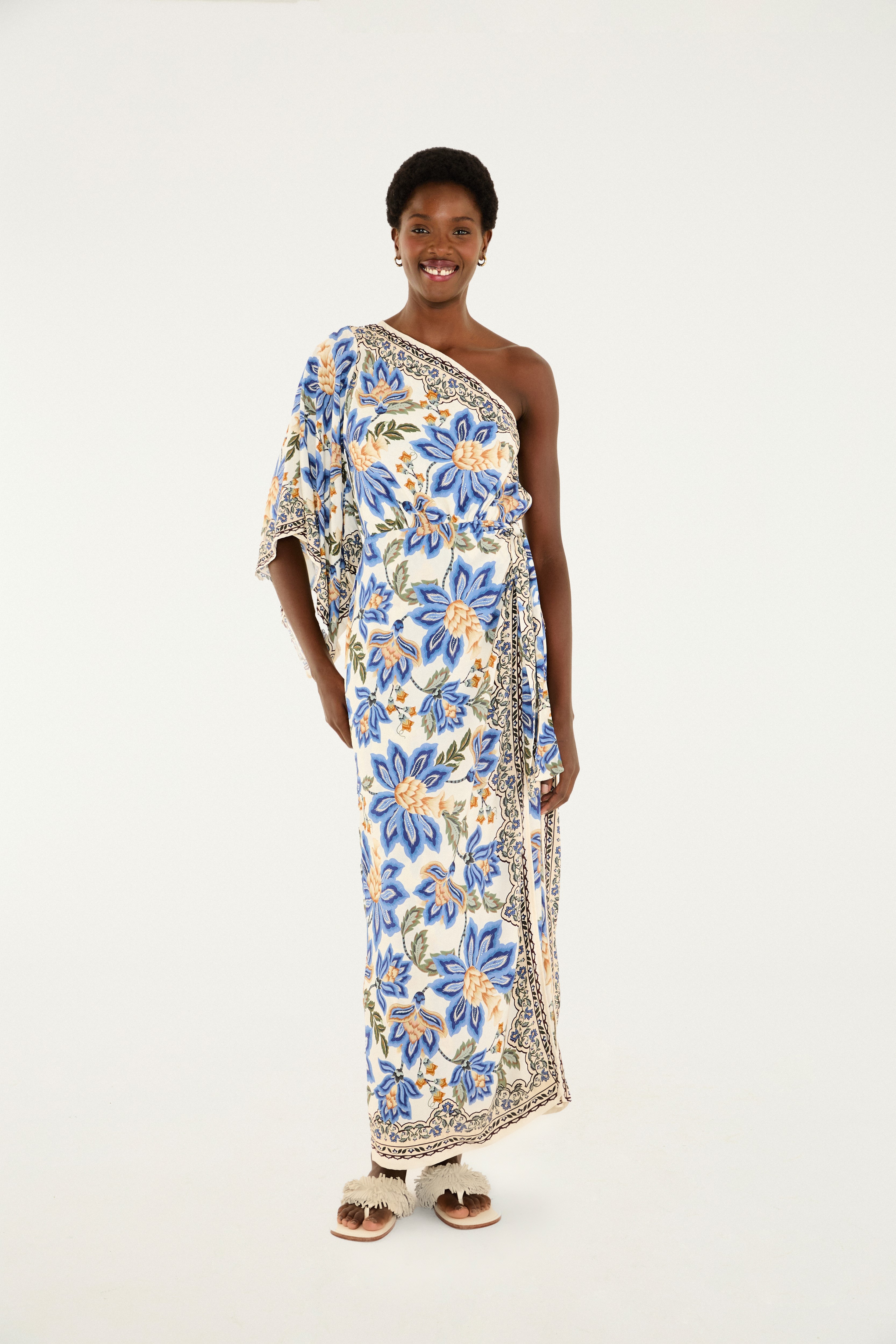 Vestido Ombro Só Estampado Jardim Chintz Lenço