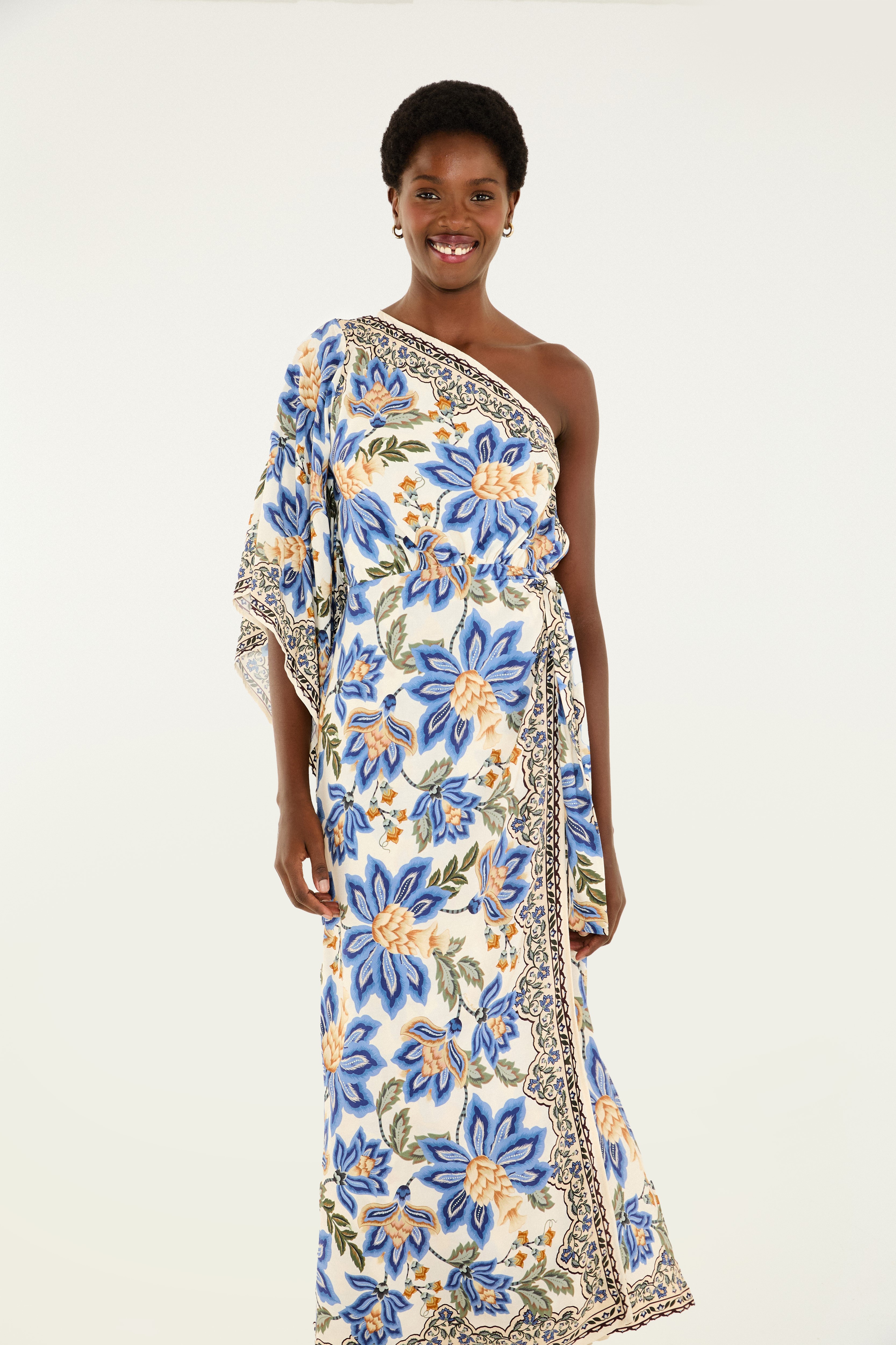 Vestido Ombro Só Estampado Jardim Chintz Lenço