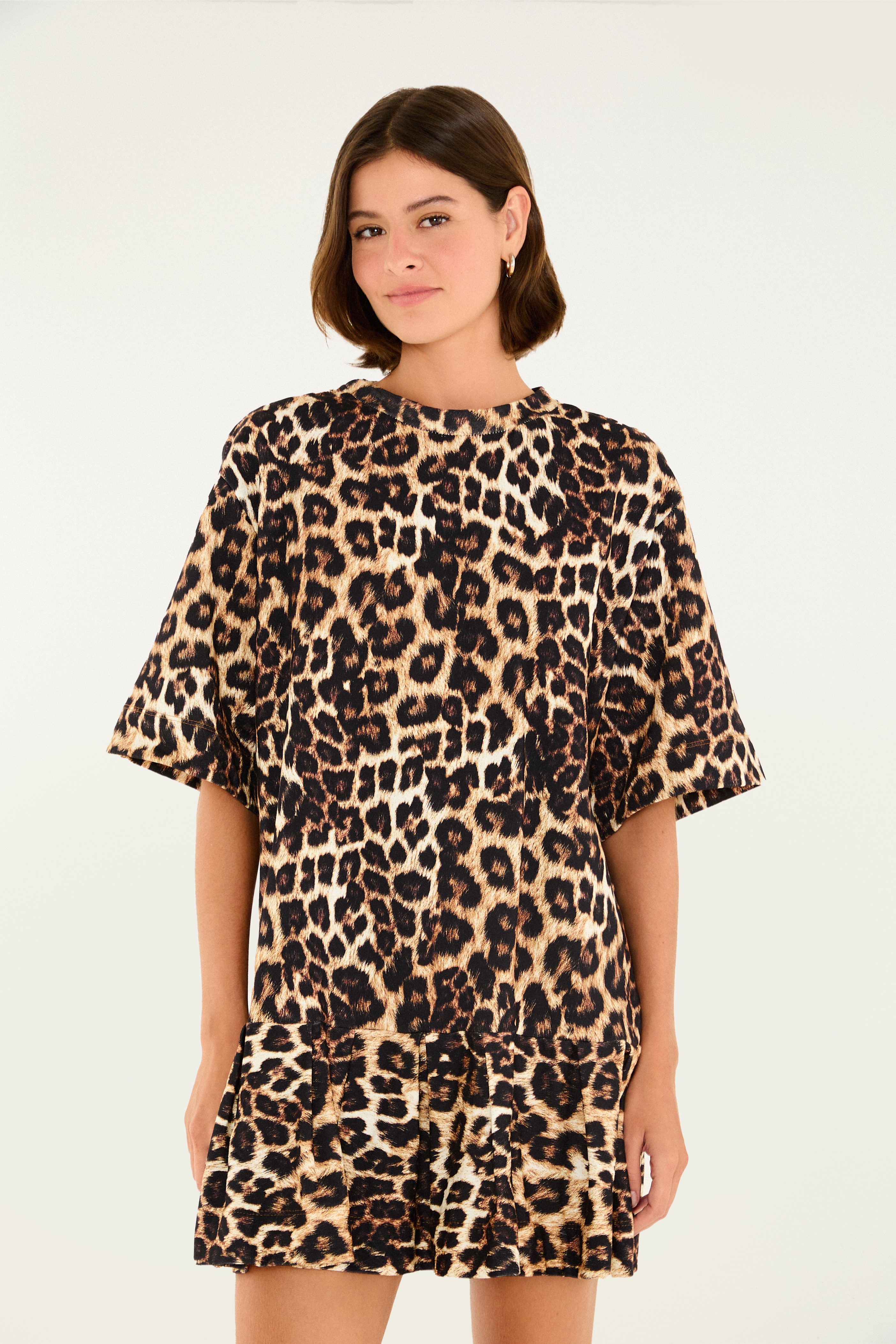 Vestido Curto Moletom Estampado Onça Pintada