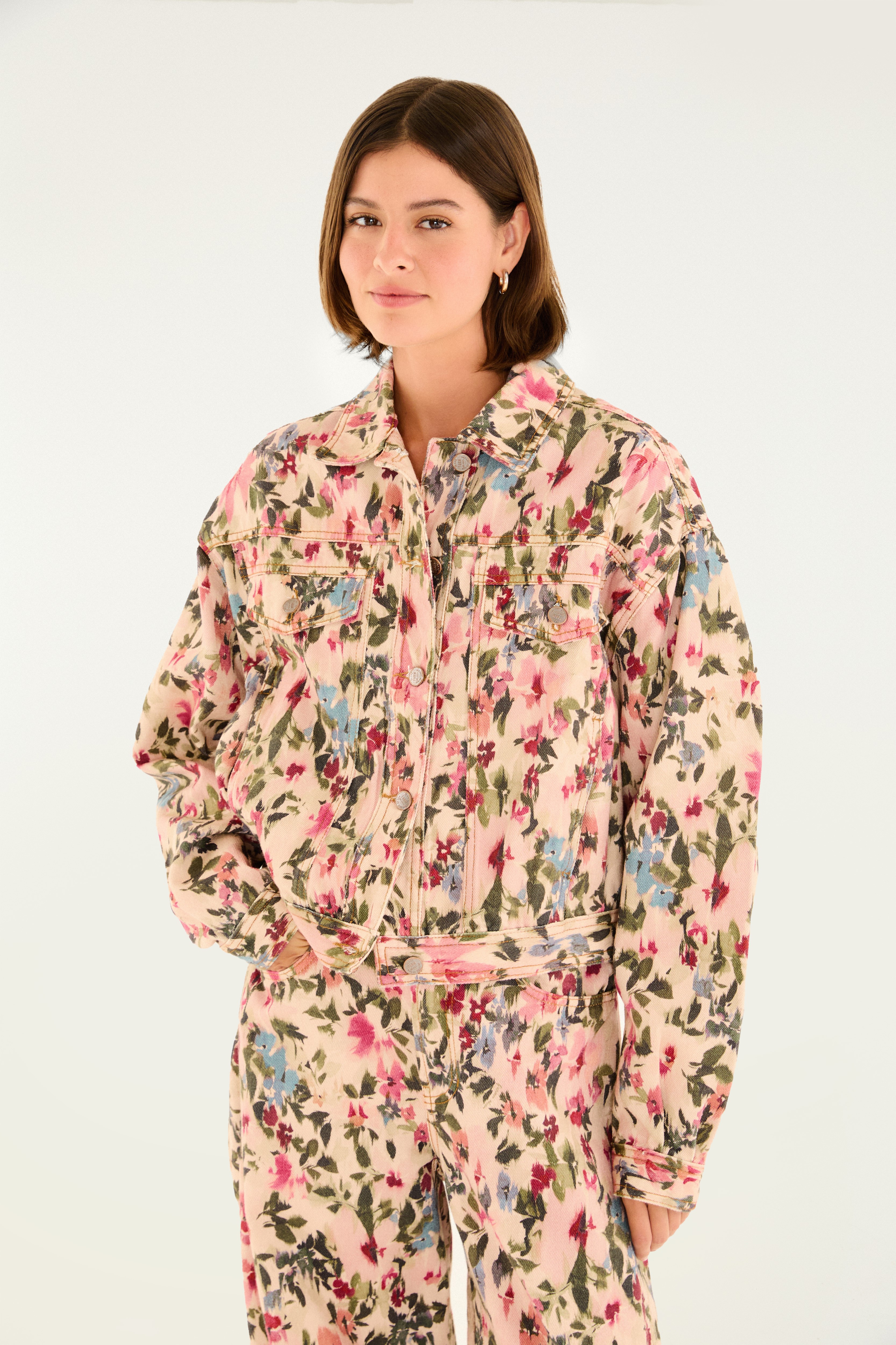 Jaqueta Sarja Estampada Jardim De Flor