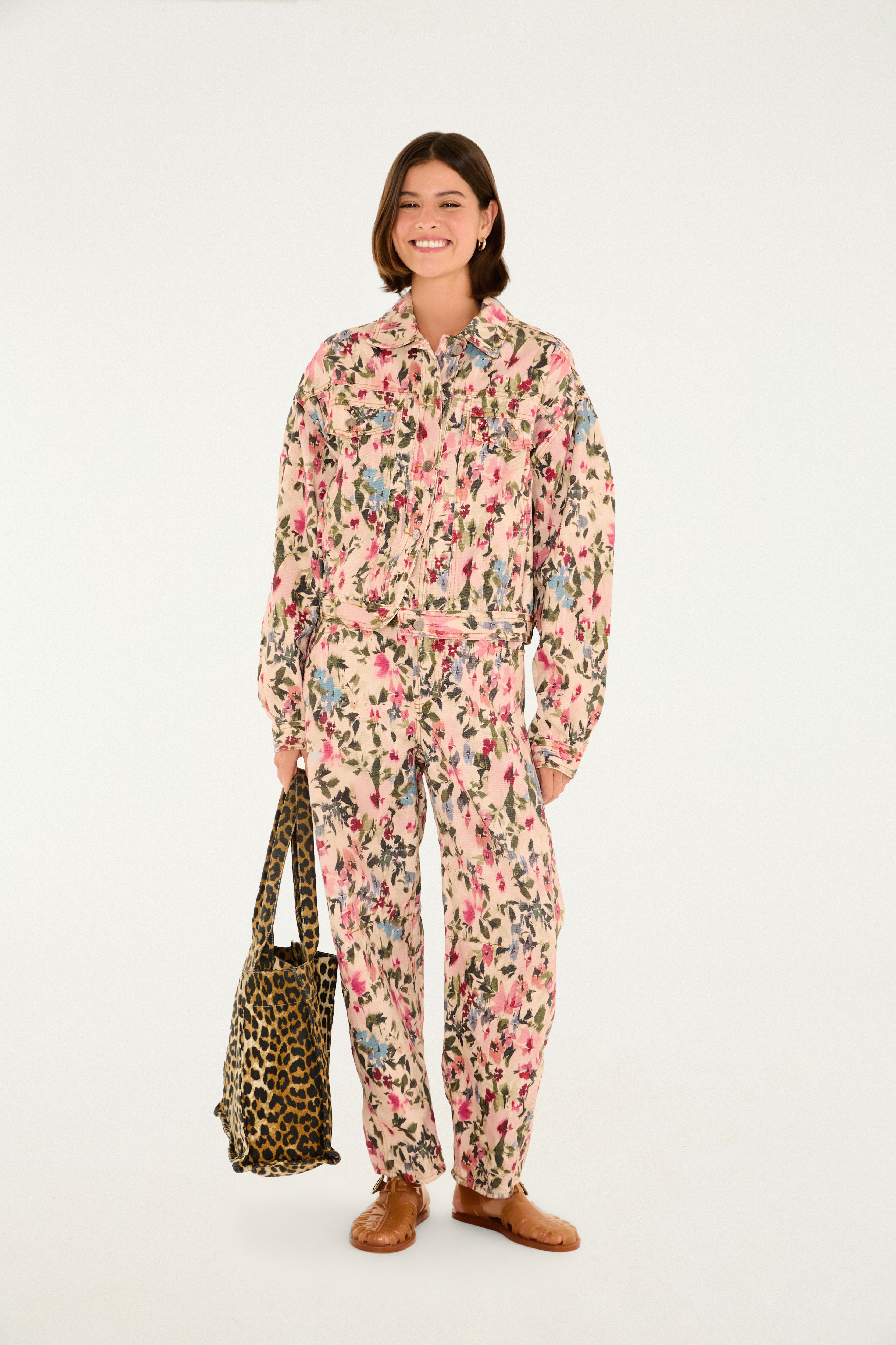 Jaqueta Sarja Estampada Jardim De Flor