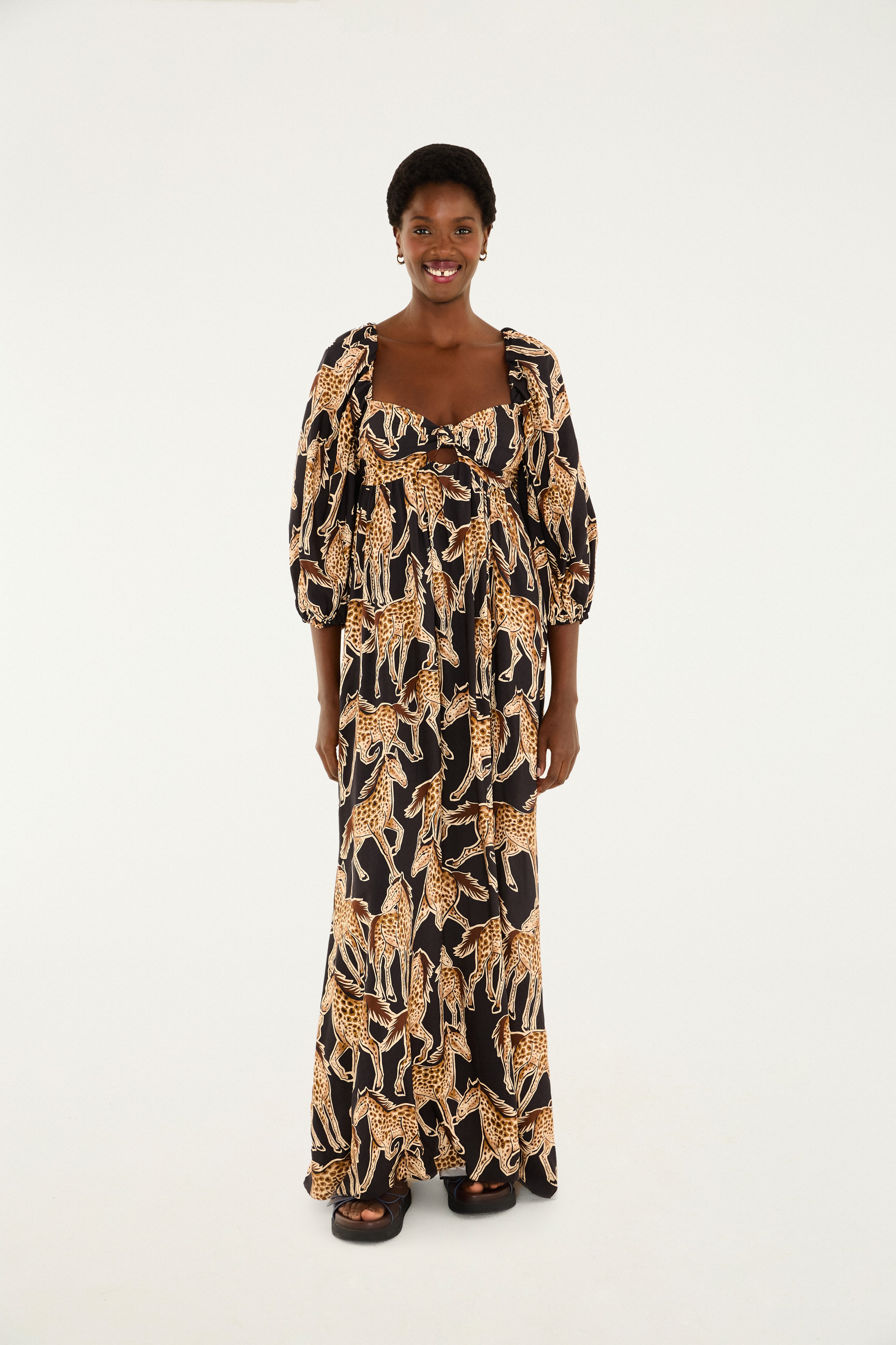 Vestido Longo Estampado Cavalo Onça