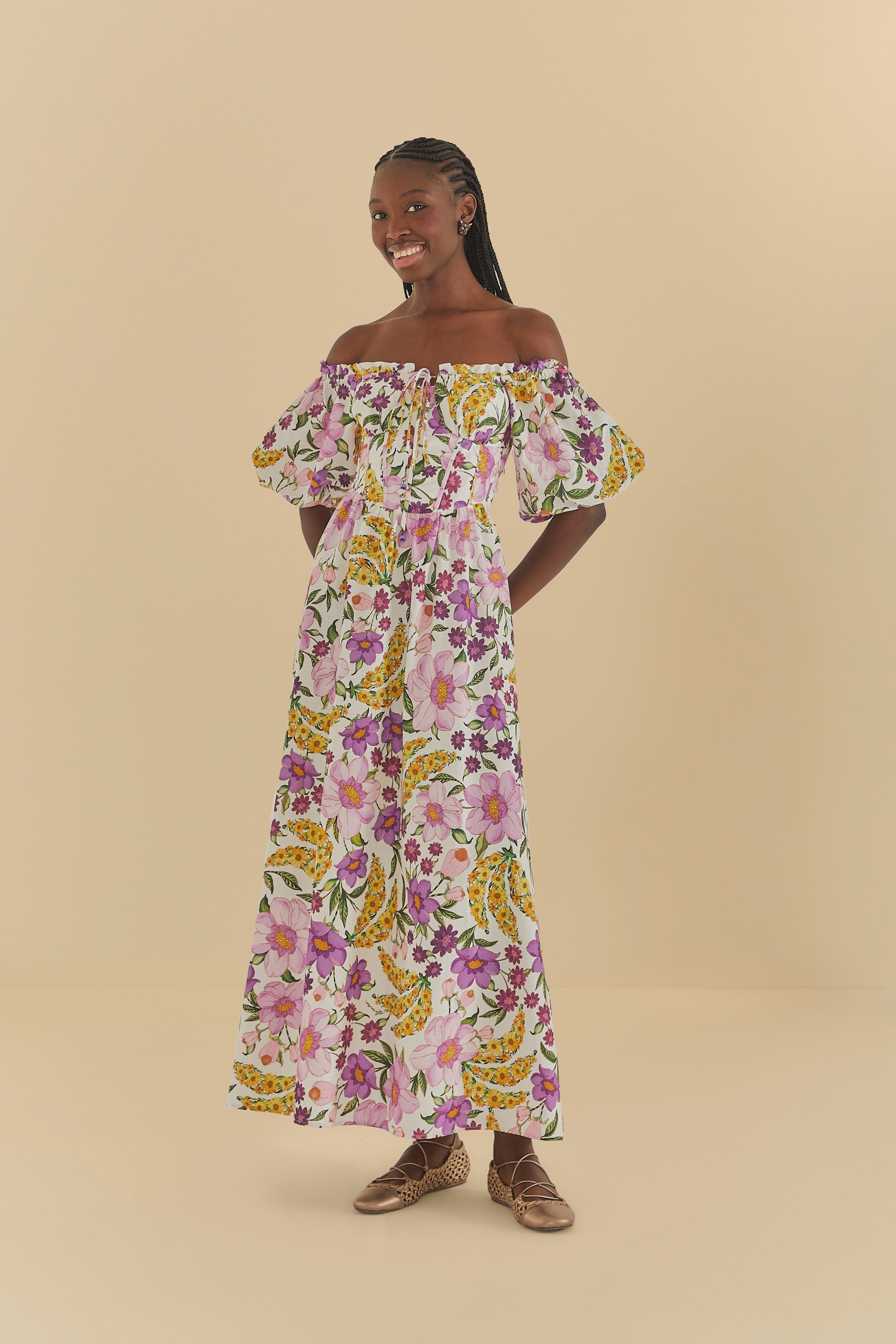 Vestido Mangas Estampado Banana Flor