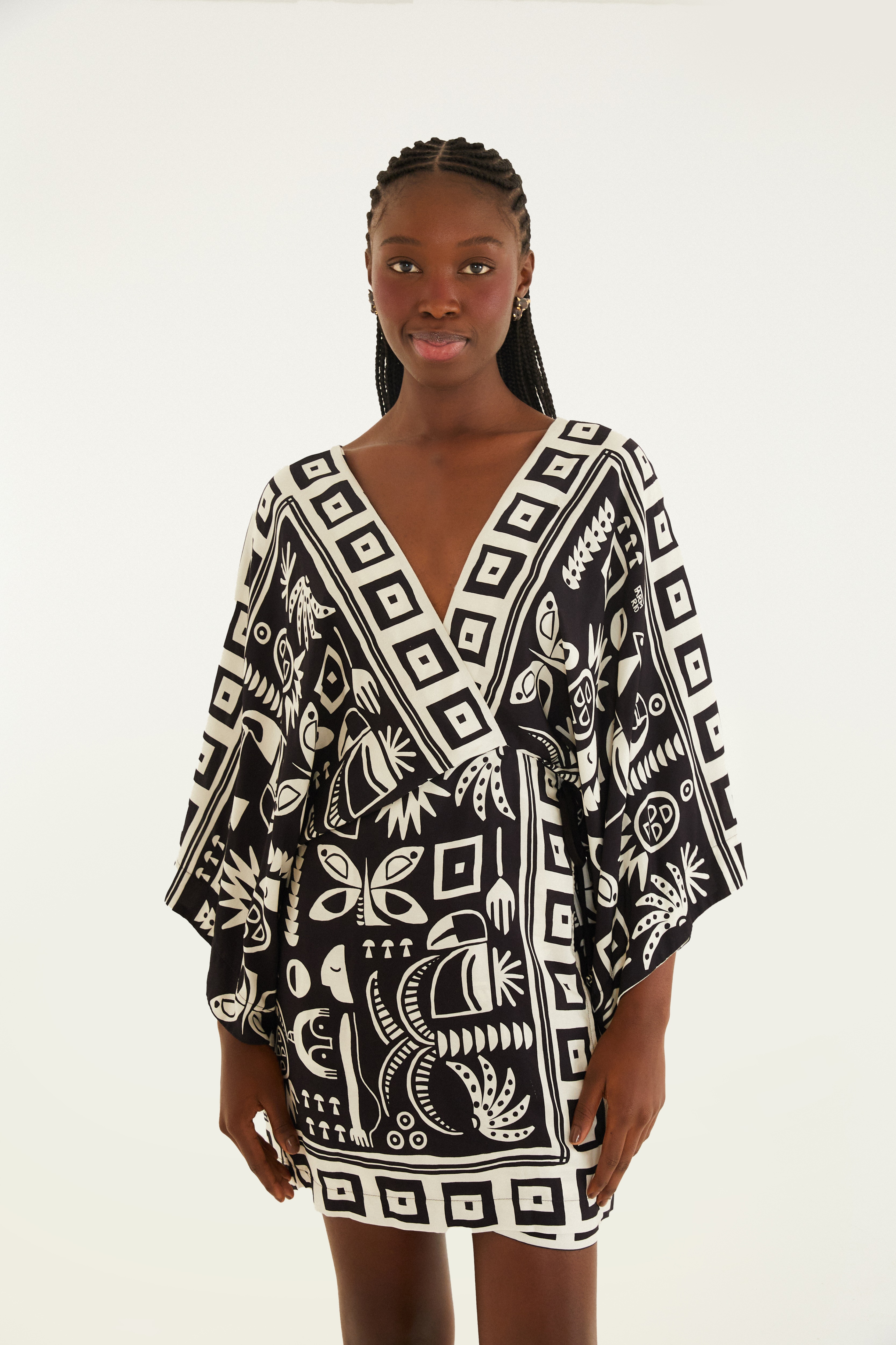Vestido Curto Estampado Lenço Tropicano