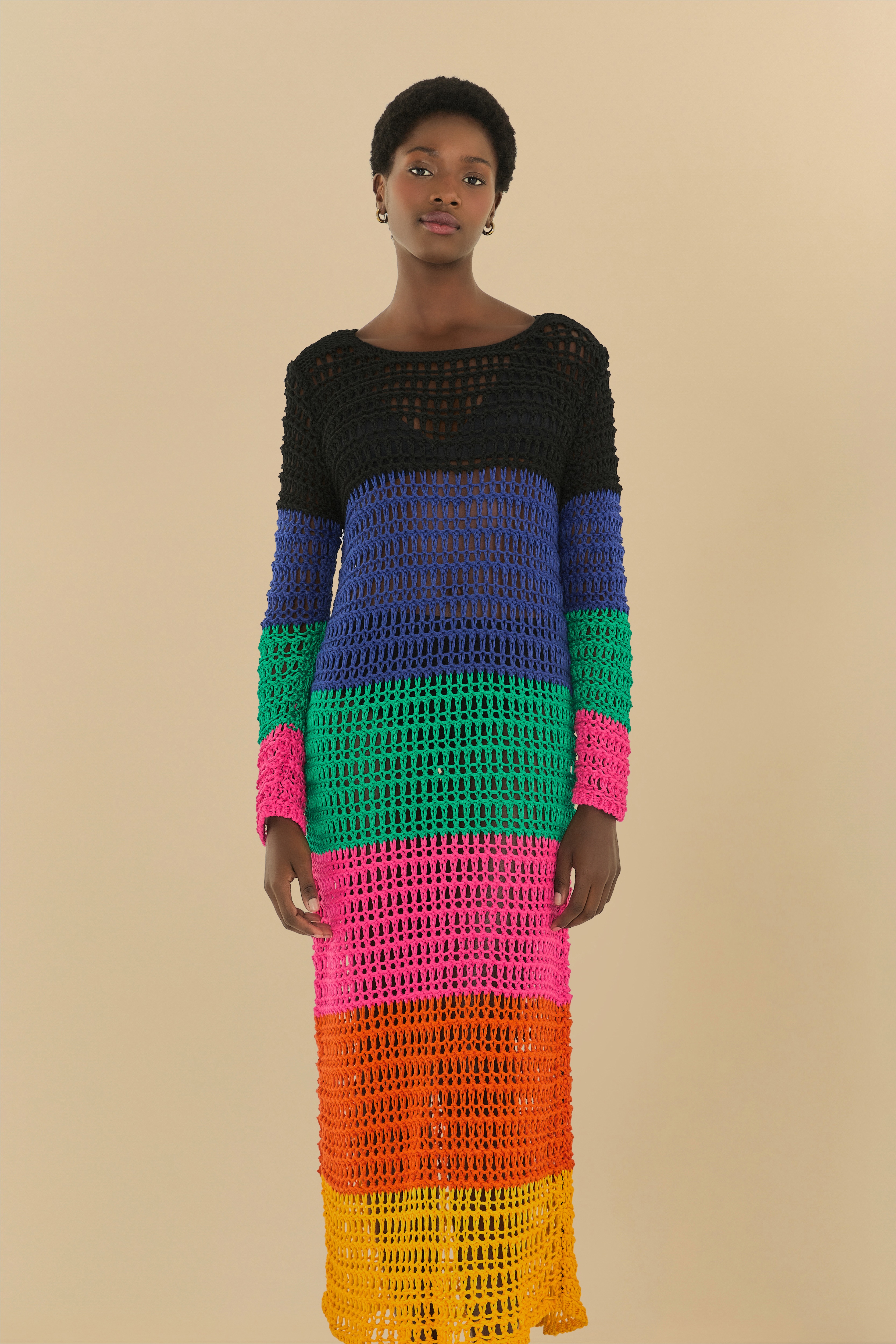 Vestido Tricot Listrado Estampado Ponto Tela