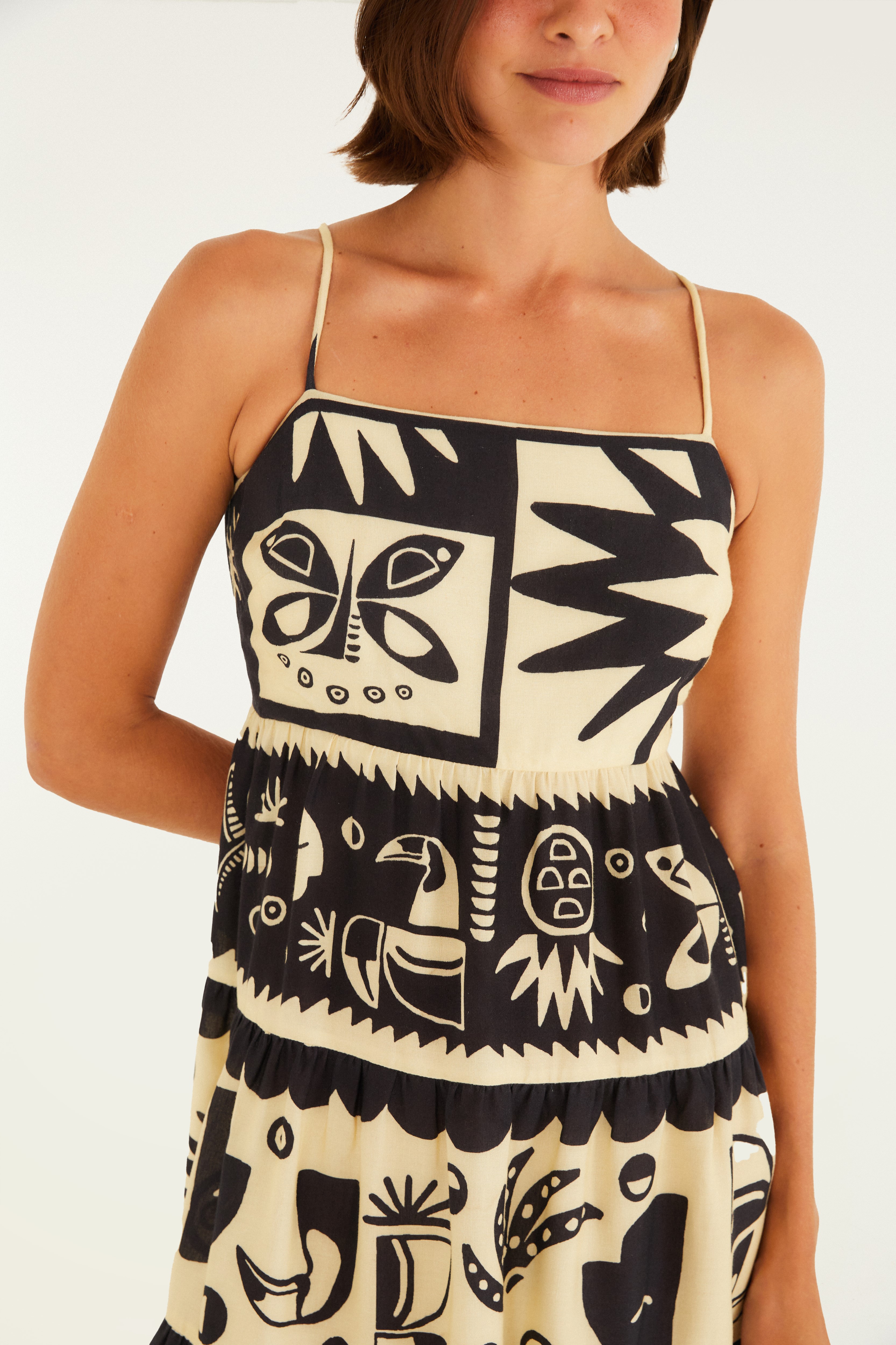 Vestido Curto Estampado Lenço Tropicano