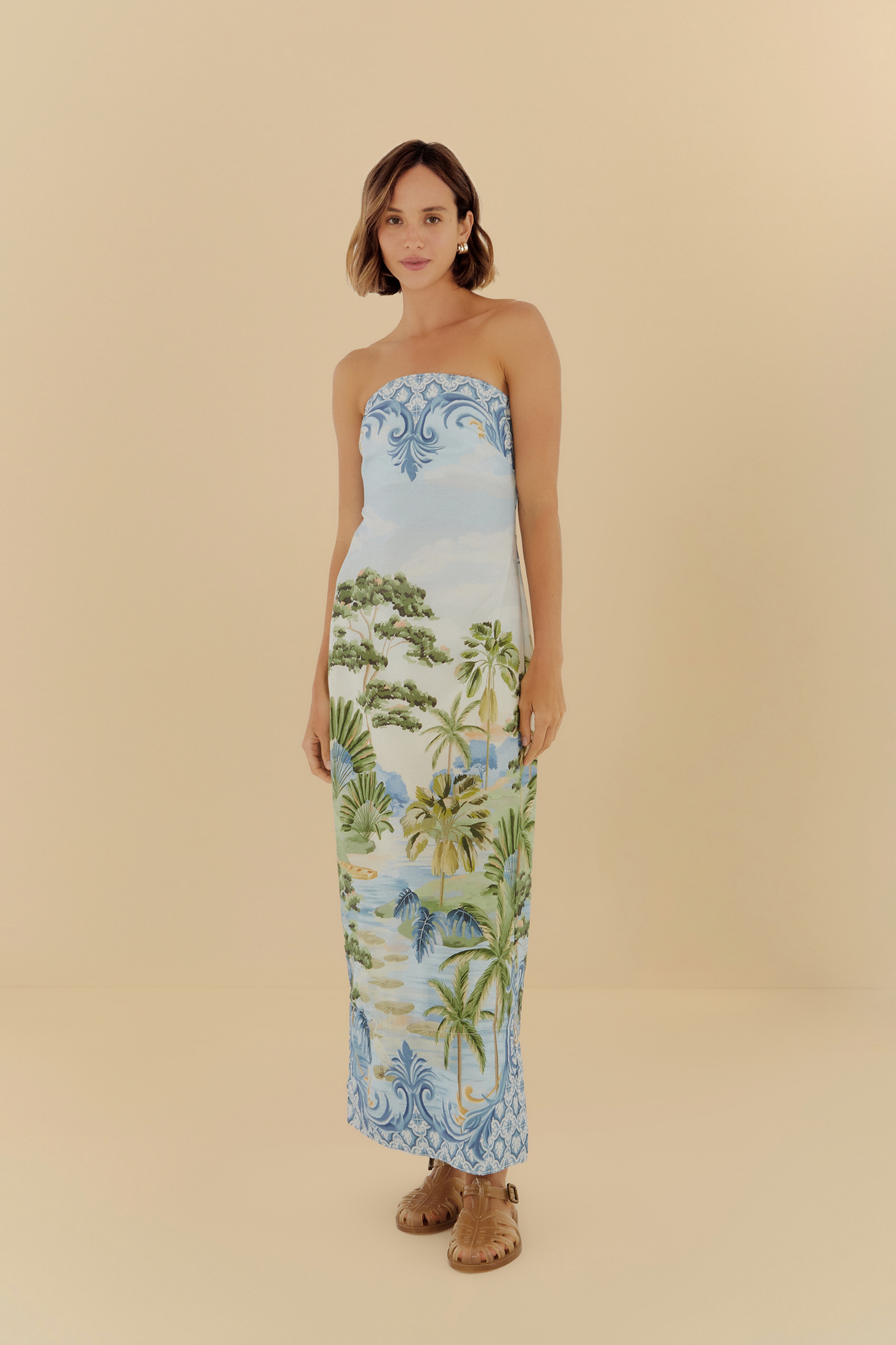 Vestido Midi Estampado Paisagem Natural