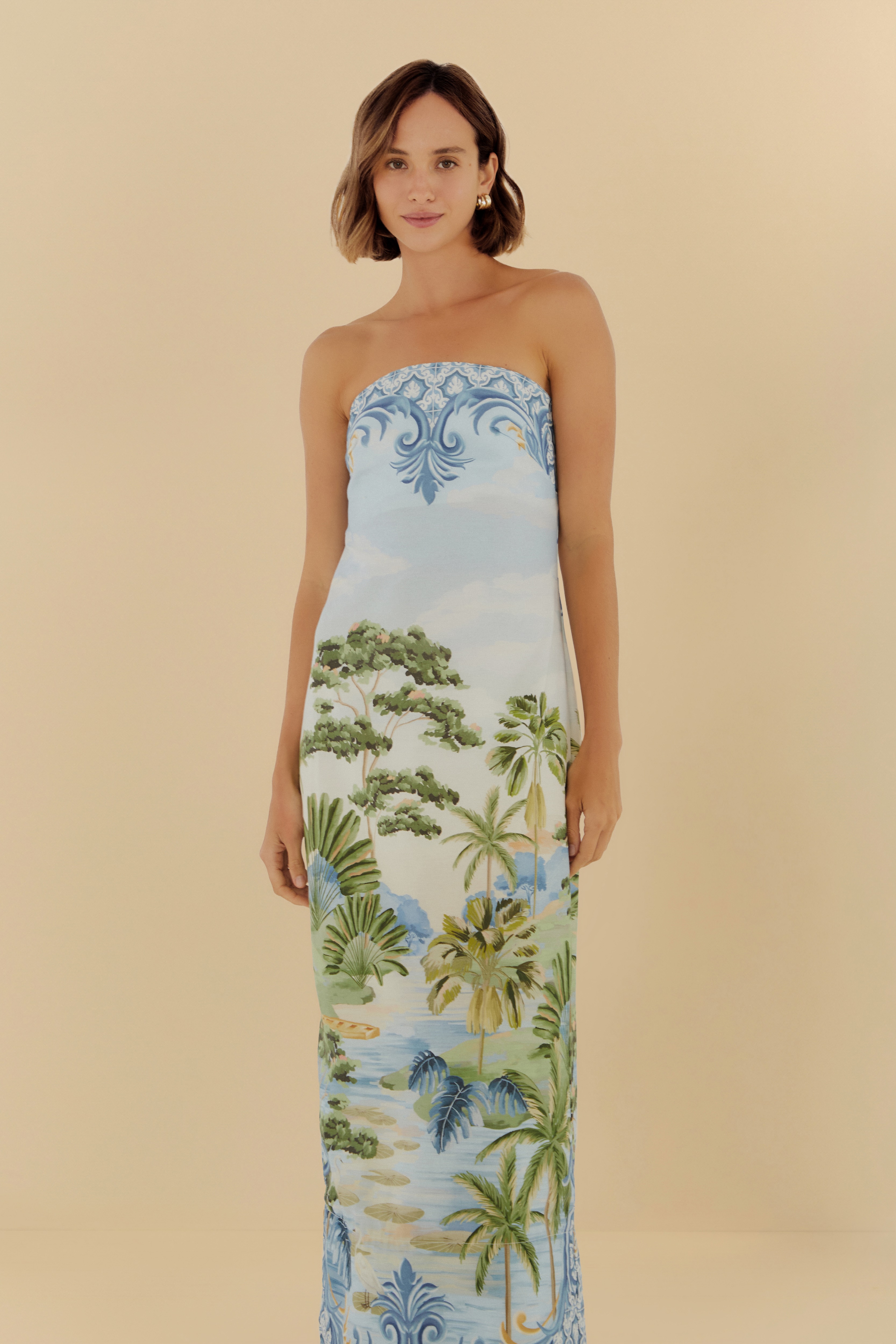 Vestido Midi Estampado Paisagem Natural