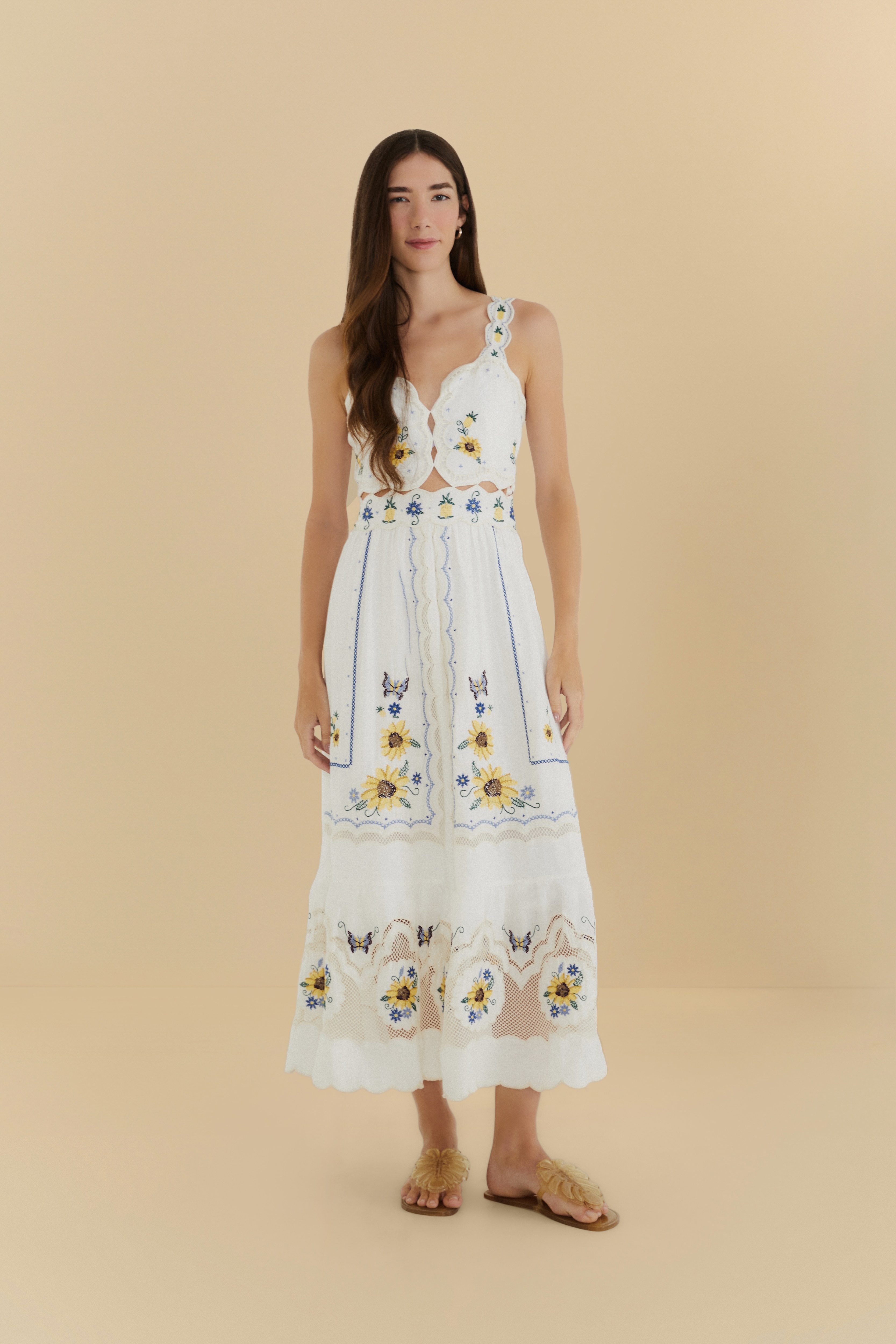 Vestido Bordado Artesanal Estampado Antônia