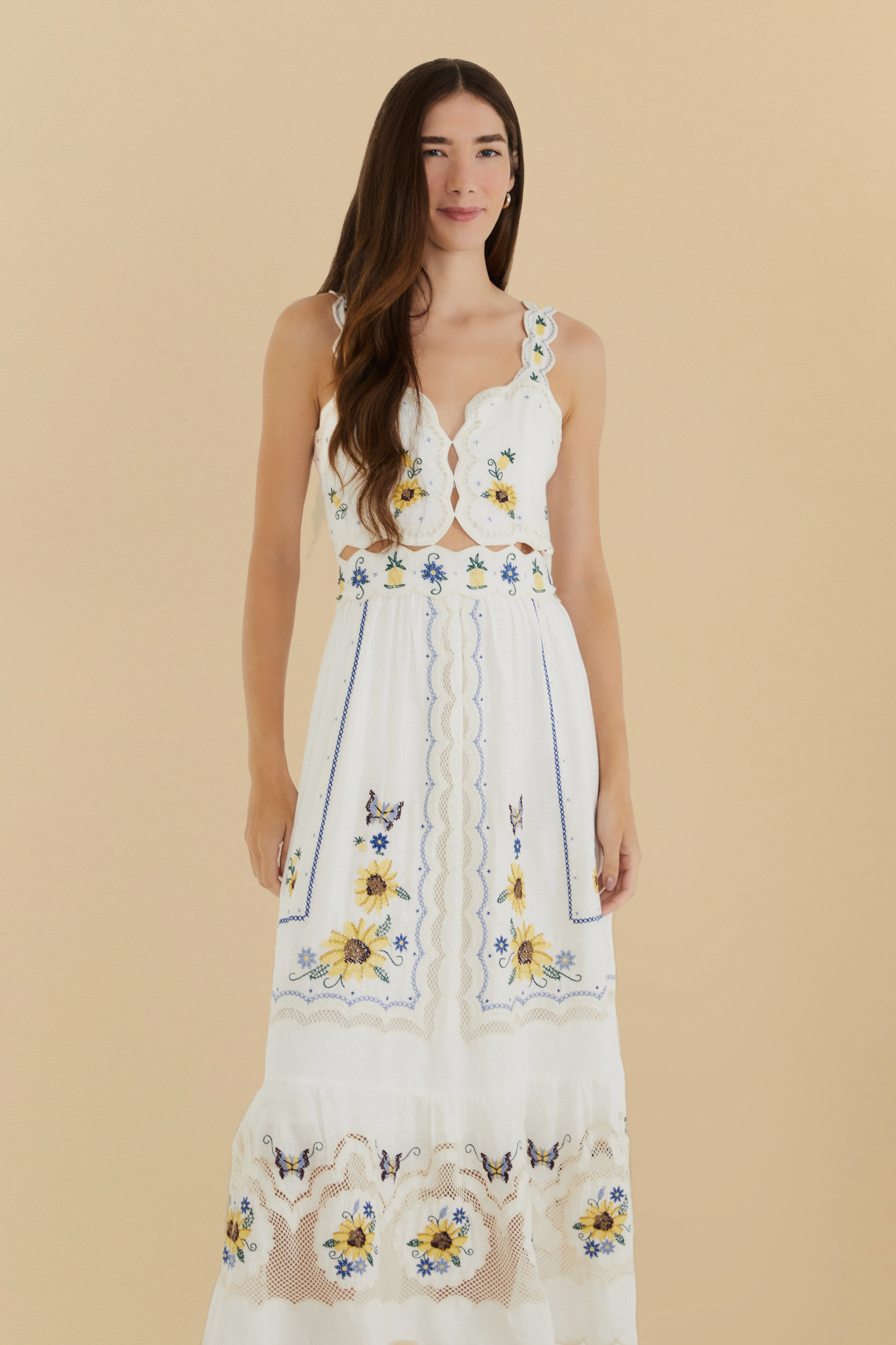 Vestido Bordado Artesanal Estampado Antônia