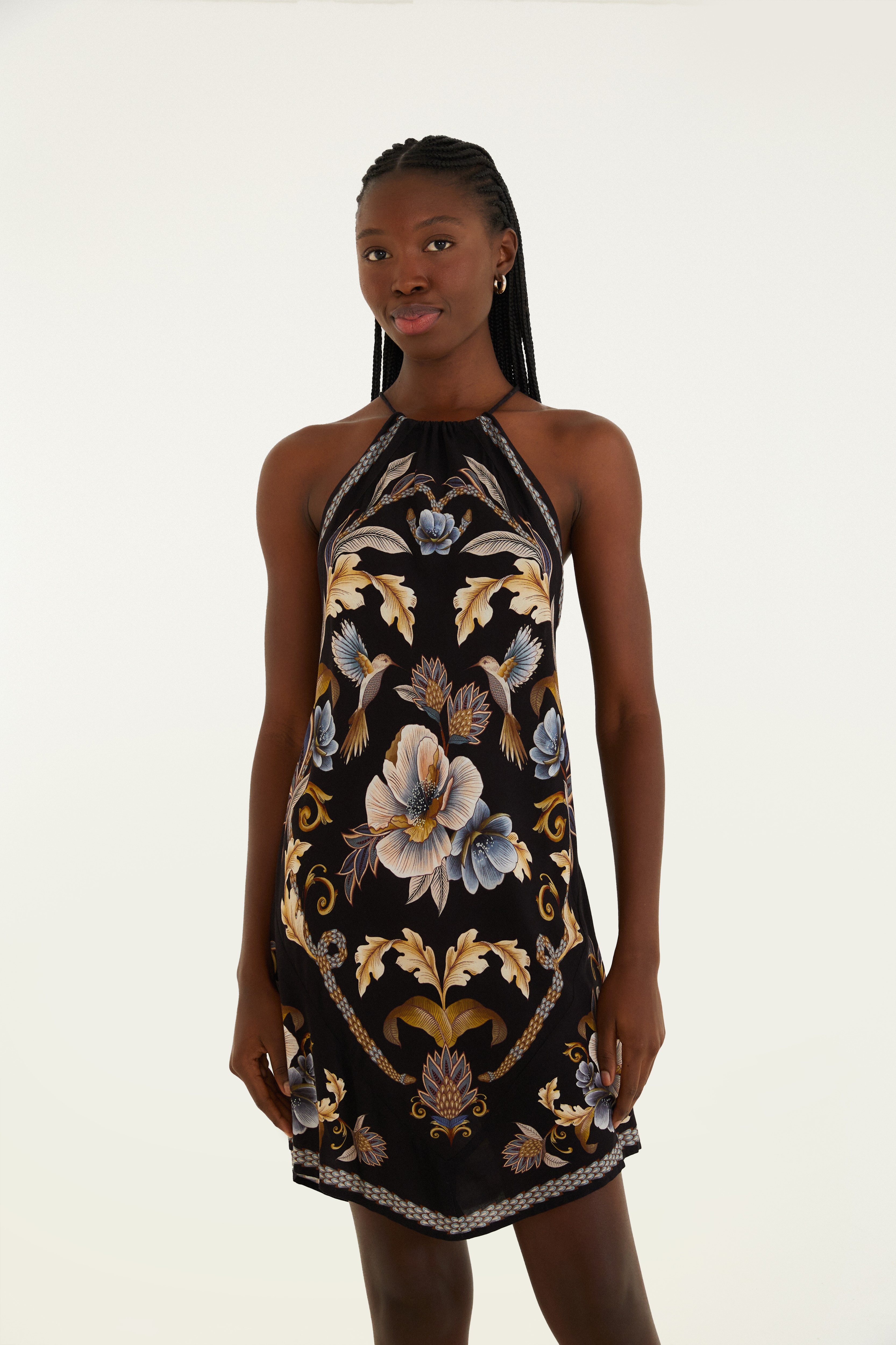 Vestido Alça Estampado Lenço Jardim Real