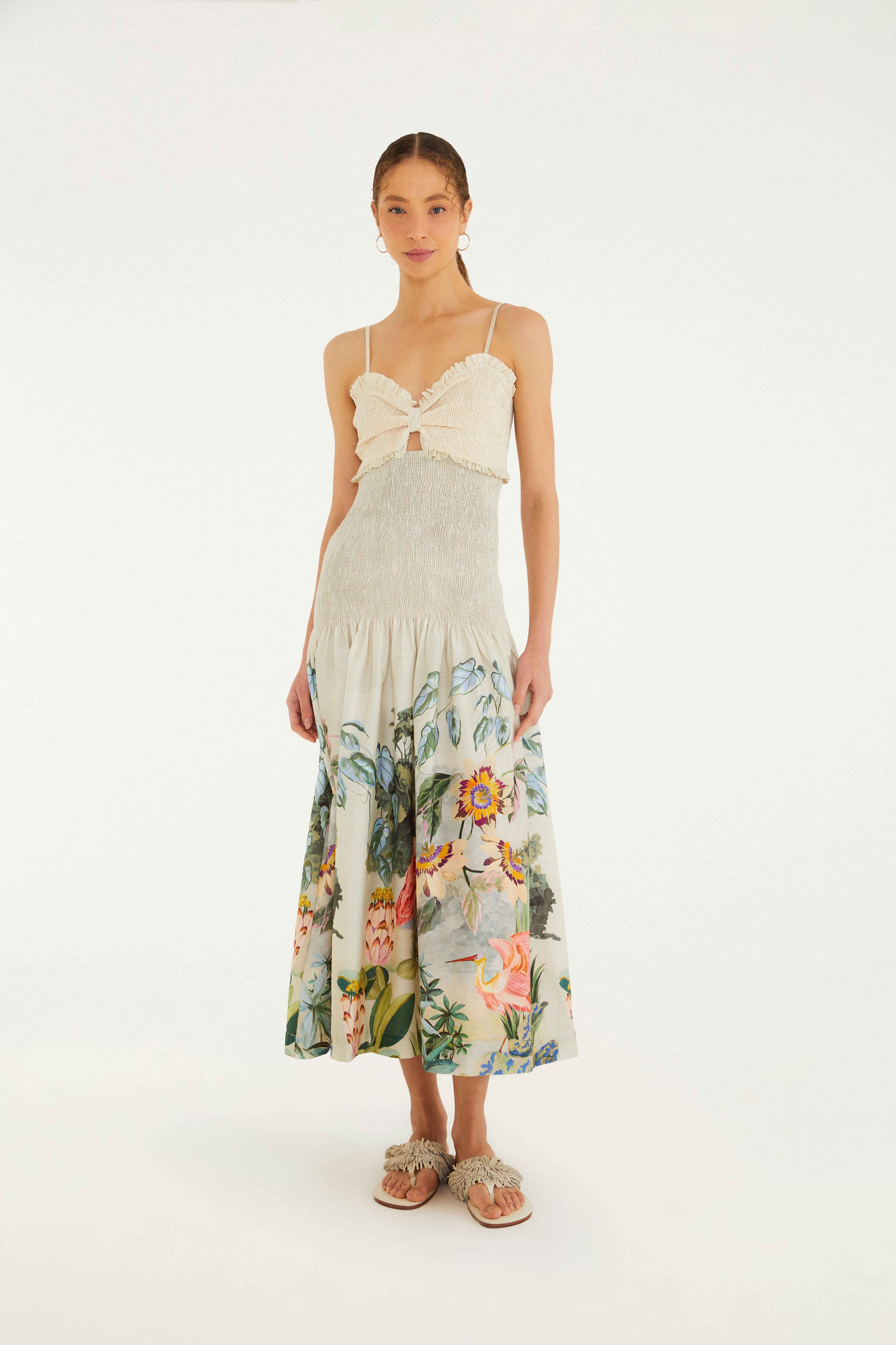 Vestido Alcinhas Estampado Lago De Cor